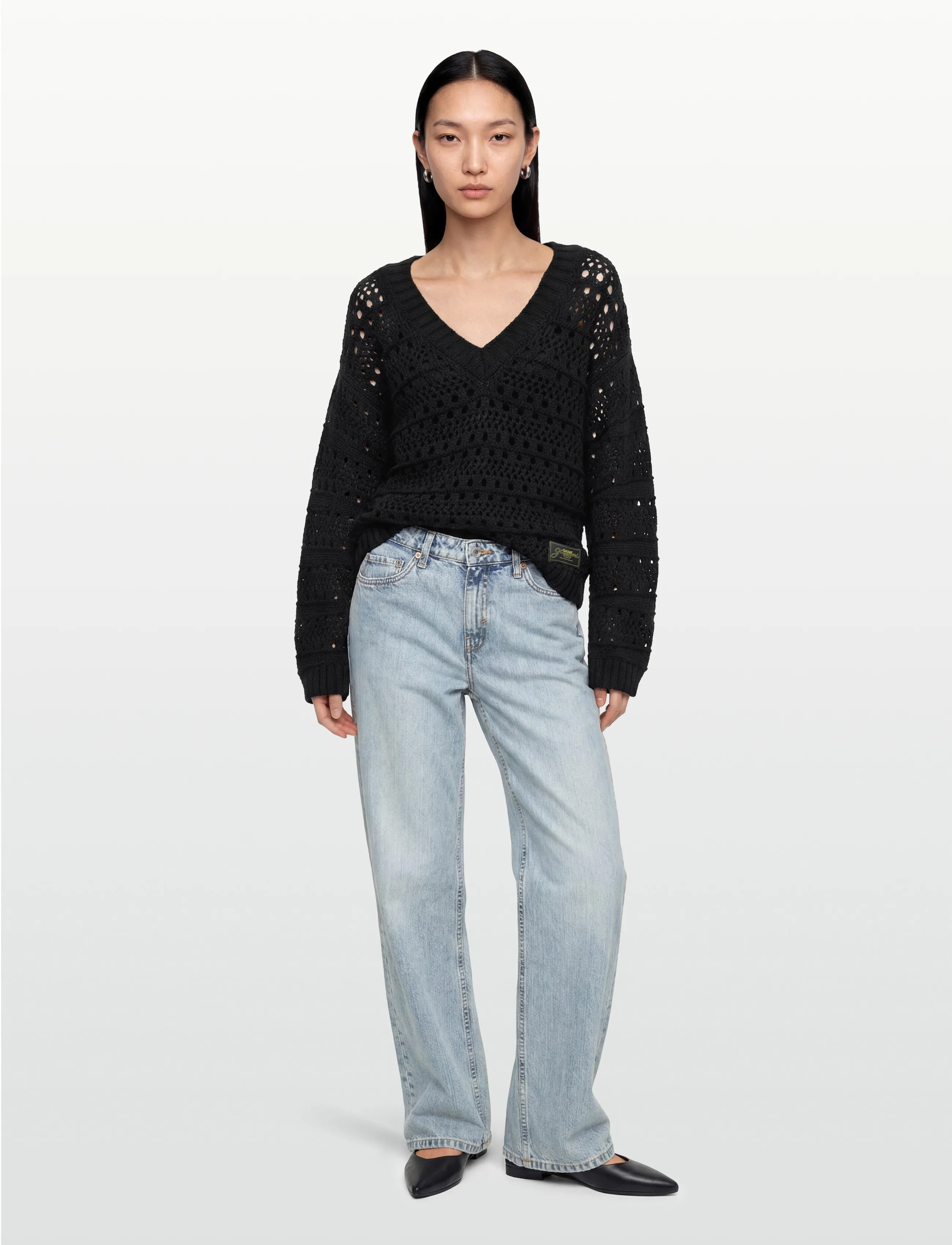 Ganni Open-knit sweater - GANNI - BLACK / black