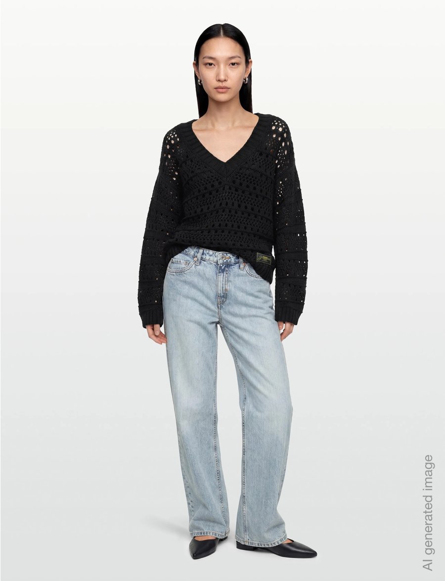 Ganni - Open-knit sweater - striktrøjer - black - 0
