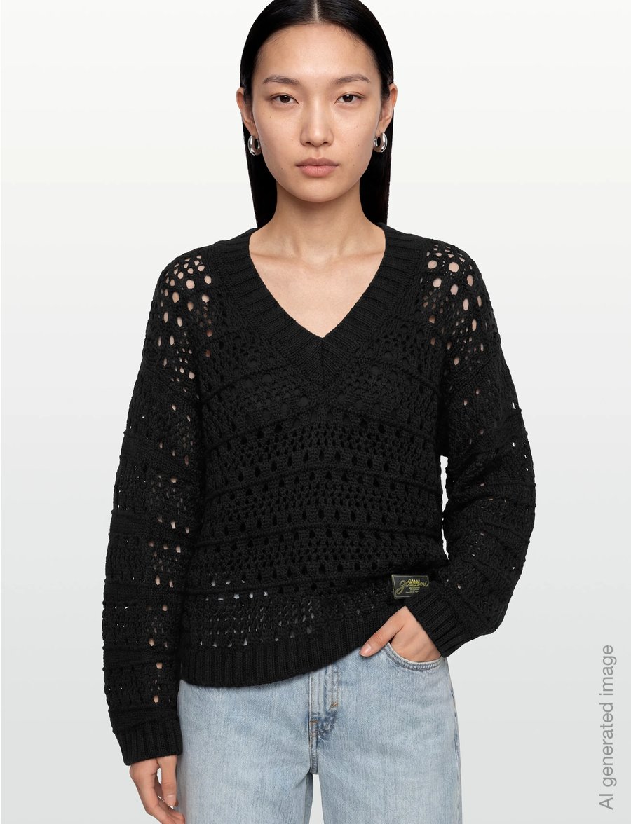 Ganni - Open-knit sweater - striktrøjer - black - 3