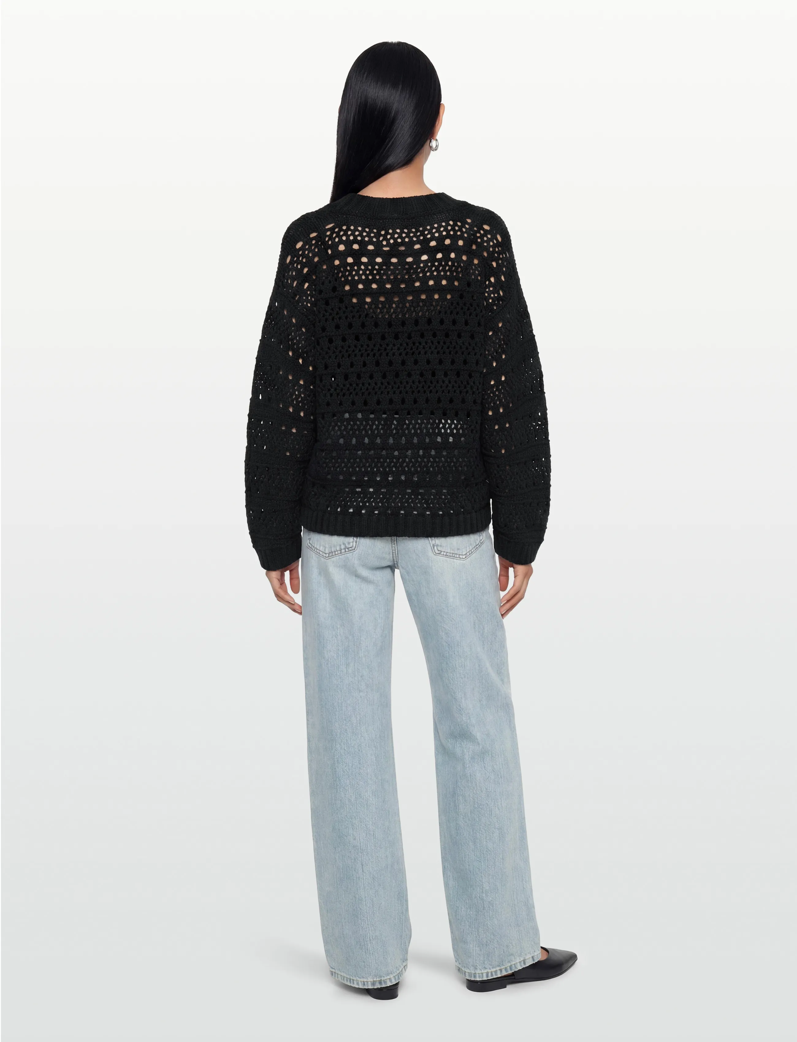 Ganni - Open-knit sweater - striktrøjer - black - 4