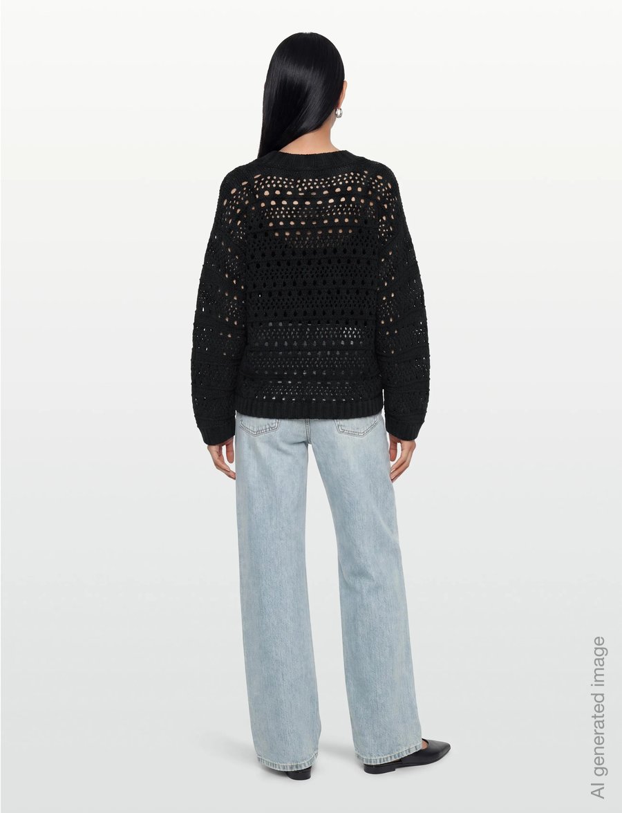 Ganni - Open-knit sweater - striktrøjer - black - 4