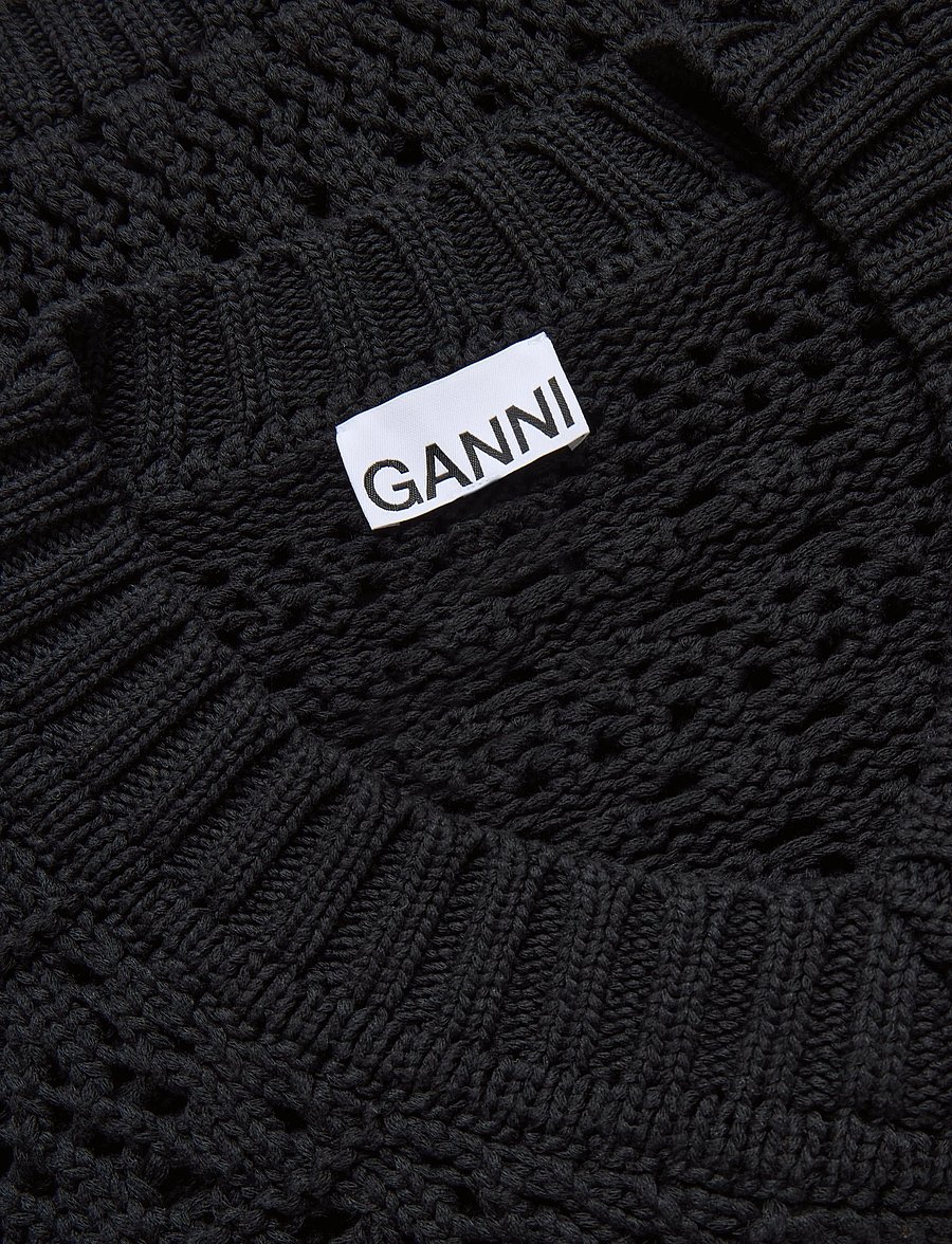 Ganni - Mini Dress In Rib Knit Ruffle - black - 2