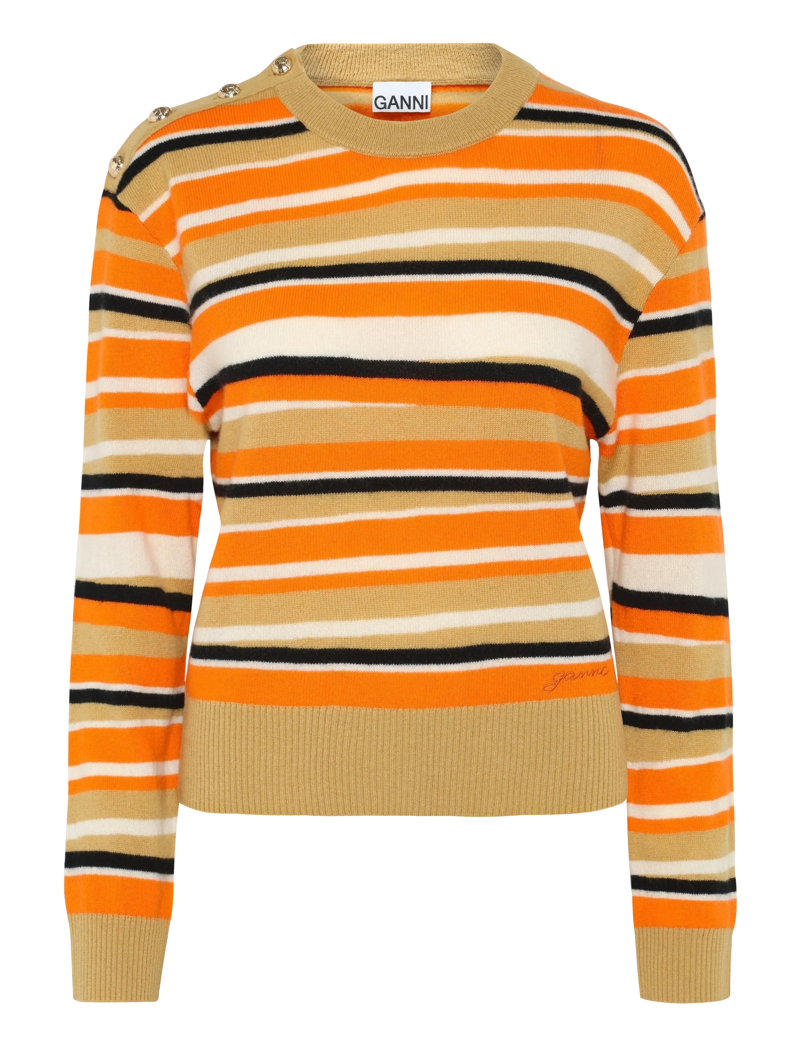 Ganni - Striped Cashmere Jumper - cashmere - orange - 1