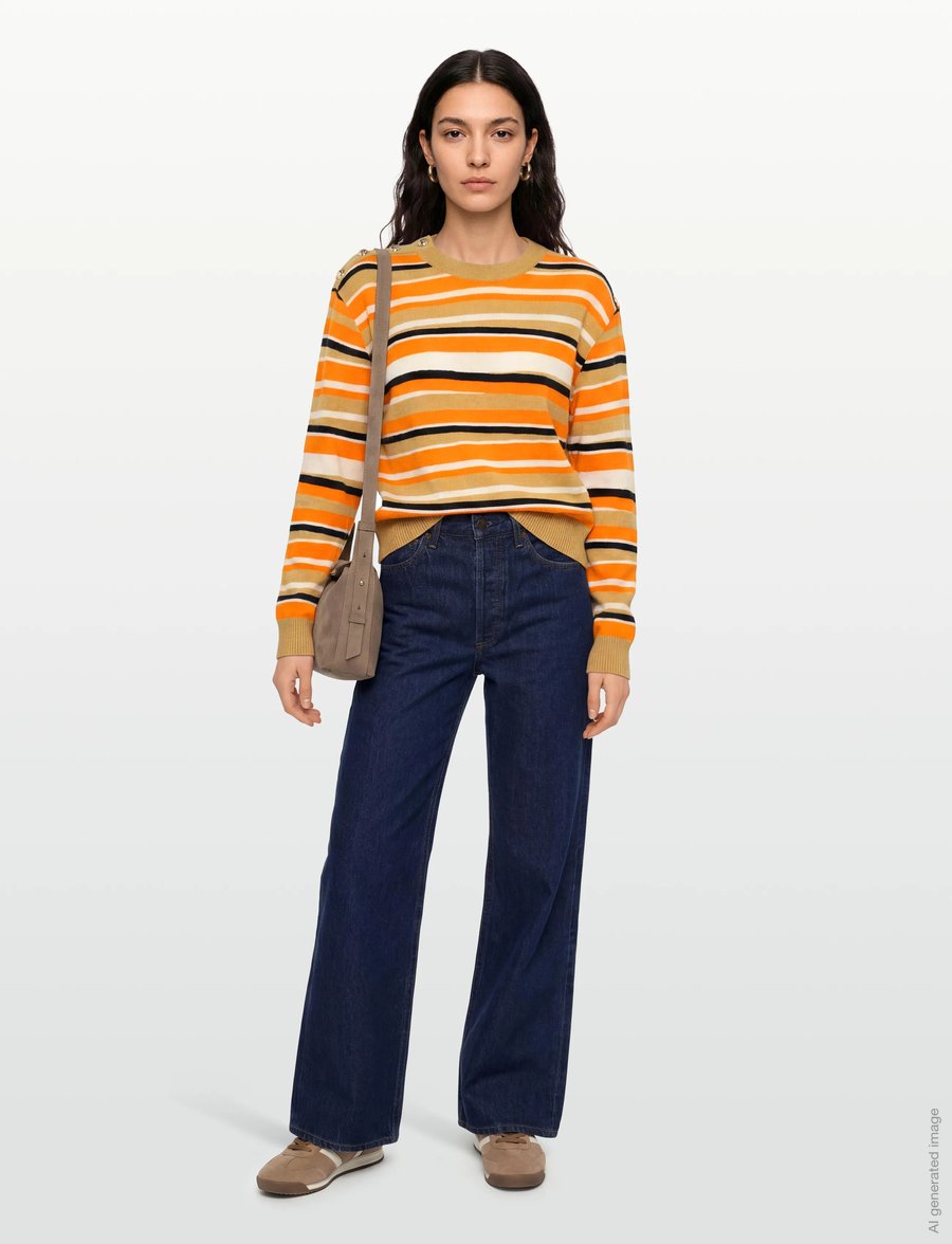 Ganni - Striped Cashmere Jumper - kaschmir - orange - 0