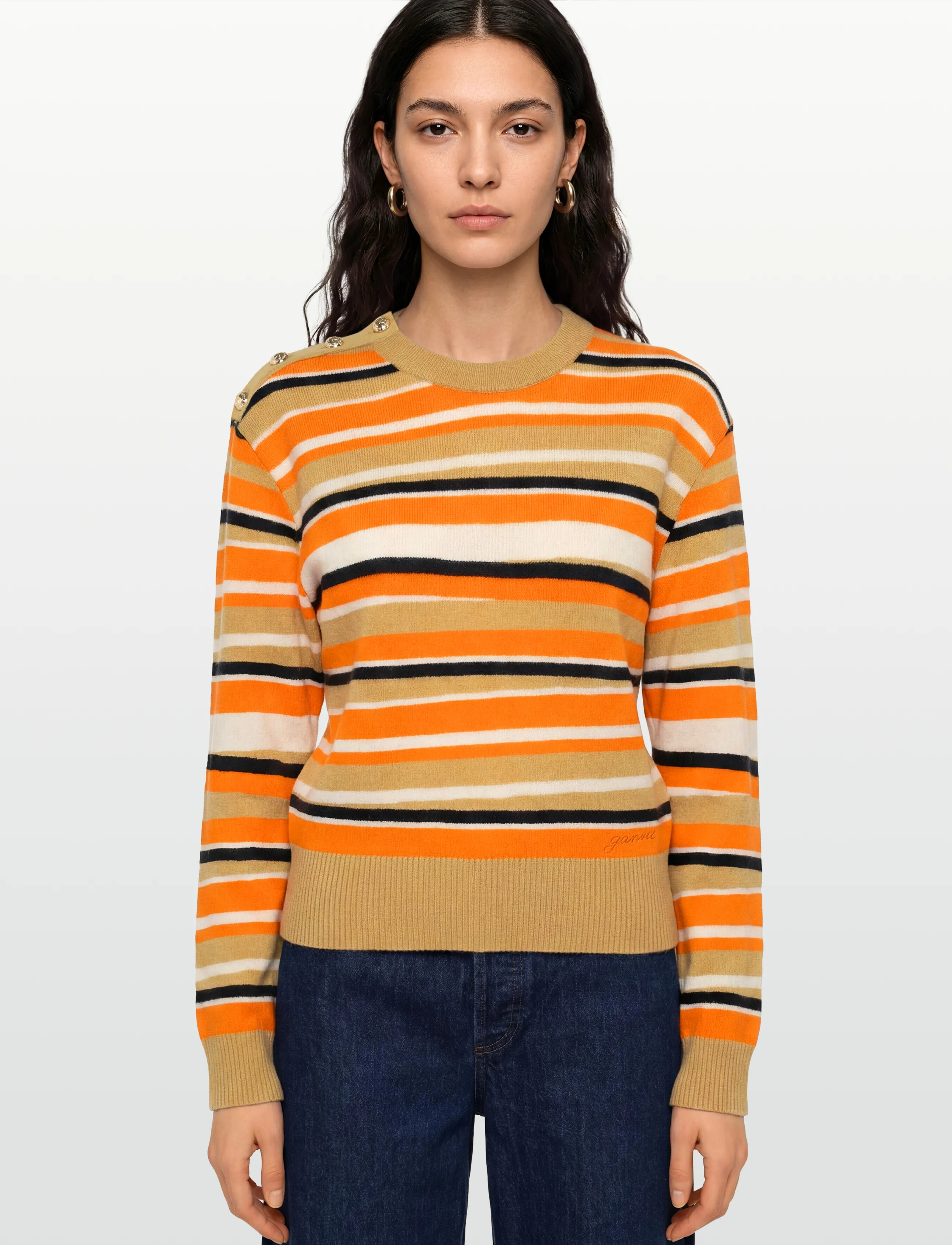 Ganni - Striped Cashmere Jumper - cashmere - orange - 3