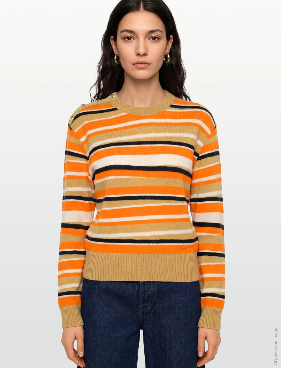 Ganni - Striped Cashmere Jumper - kaschmir - orange - 3