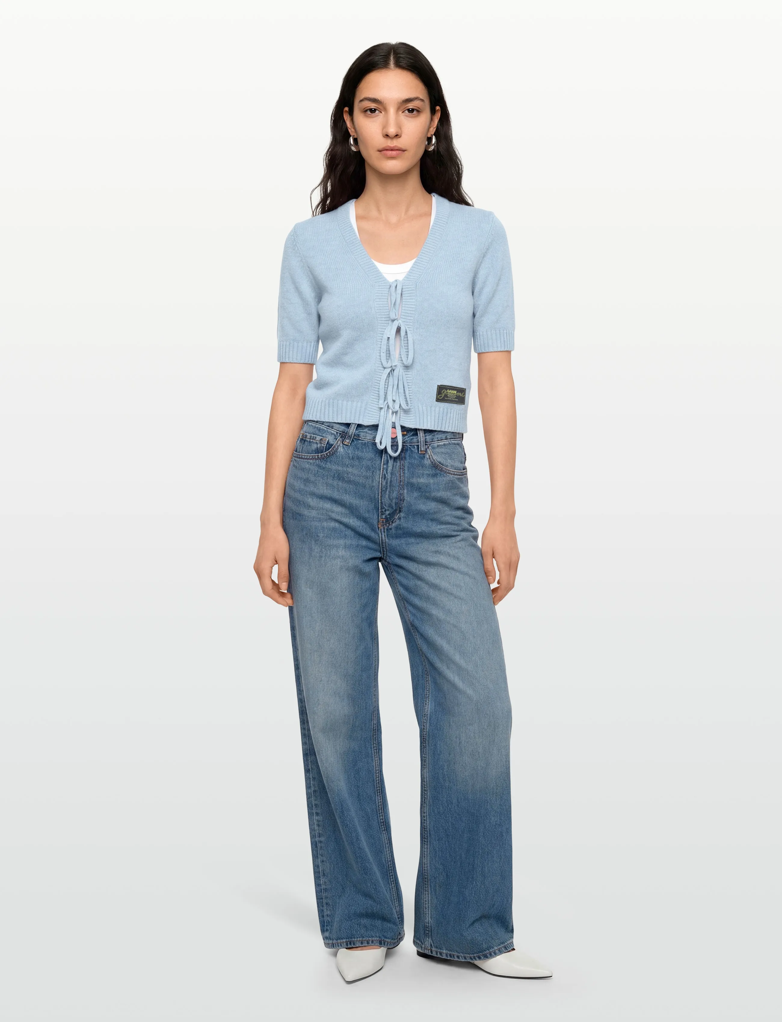 Ganni - Blue Future Wool Blend Cardigan - crop tops - blue - 0