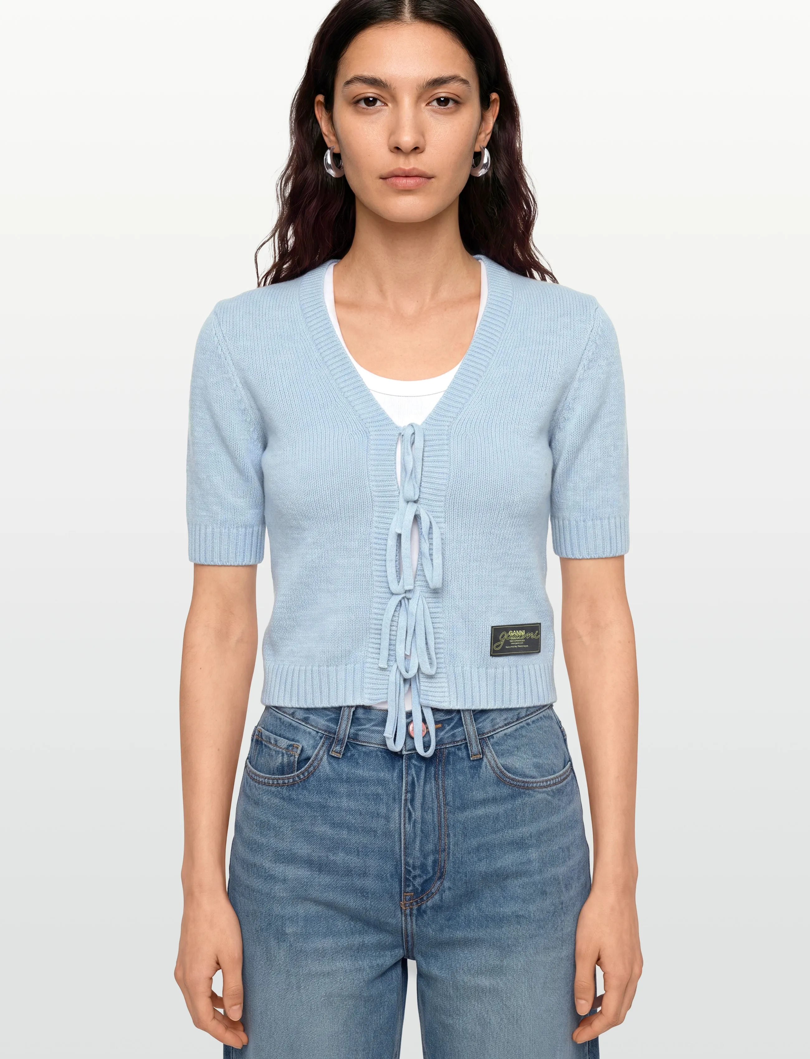 Ganni - Blue Future Wool Blend Cardigan - crop tops - blue - 3