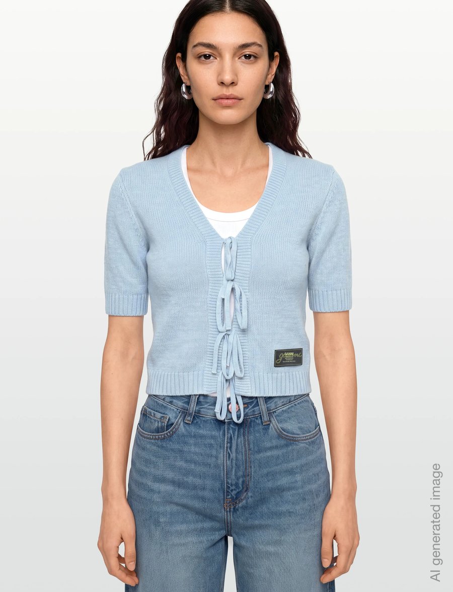 Ganni - Blue Future Wool Blend Cardigan - crop tops - blue - 3