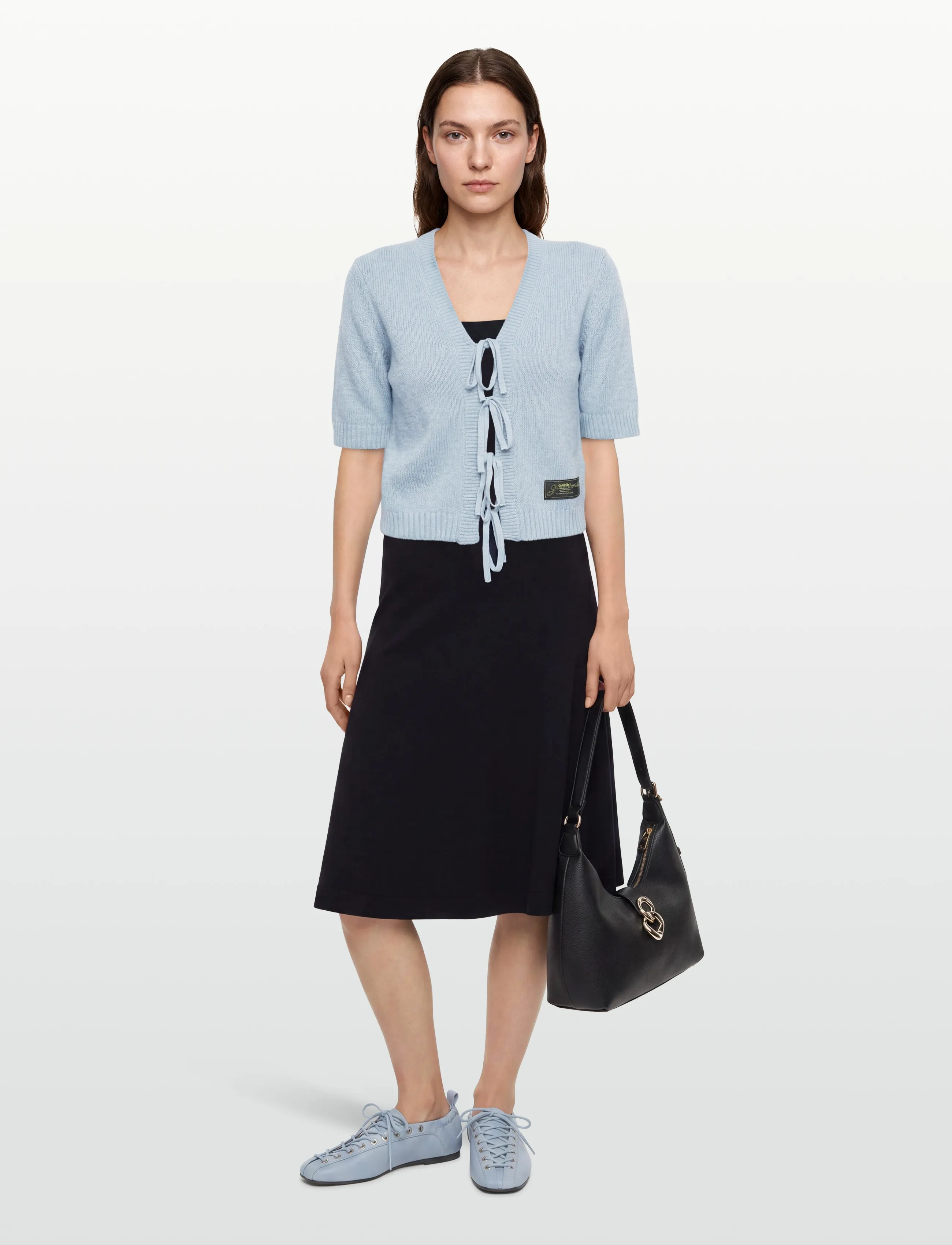 Ganni Blue Future Wool Blend Cardigan - Crop Tops - BLUE / blue