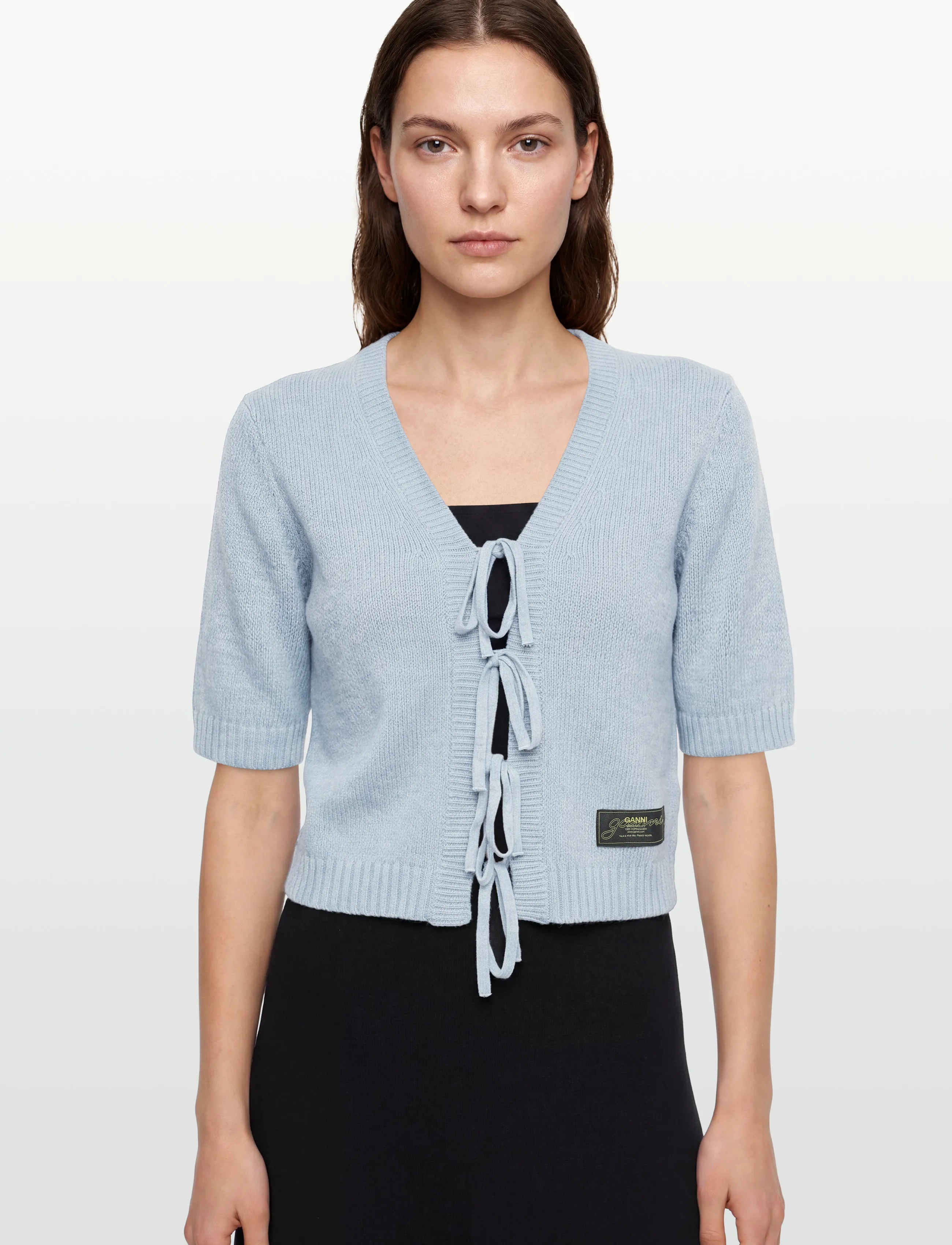 Ganni - Blue Future Wool Blend Cardigan - crop tops - blue - 3