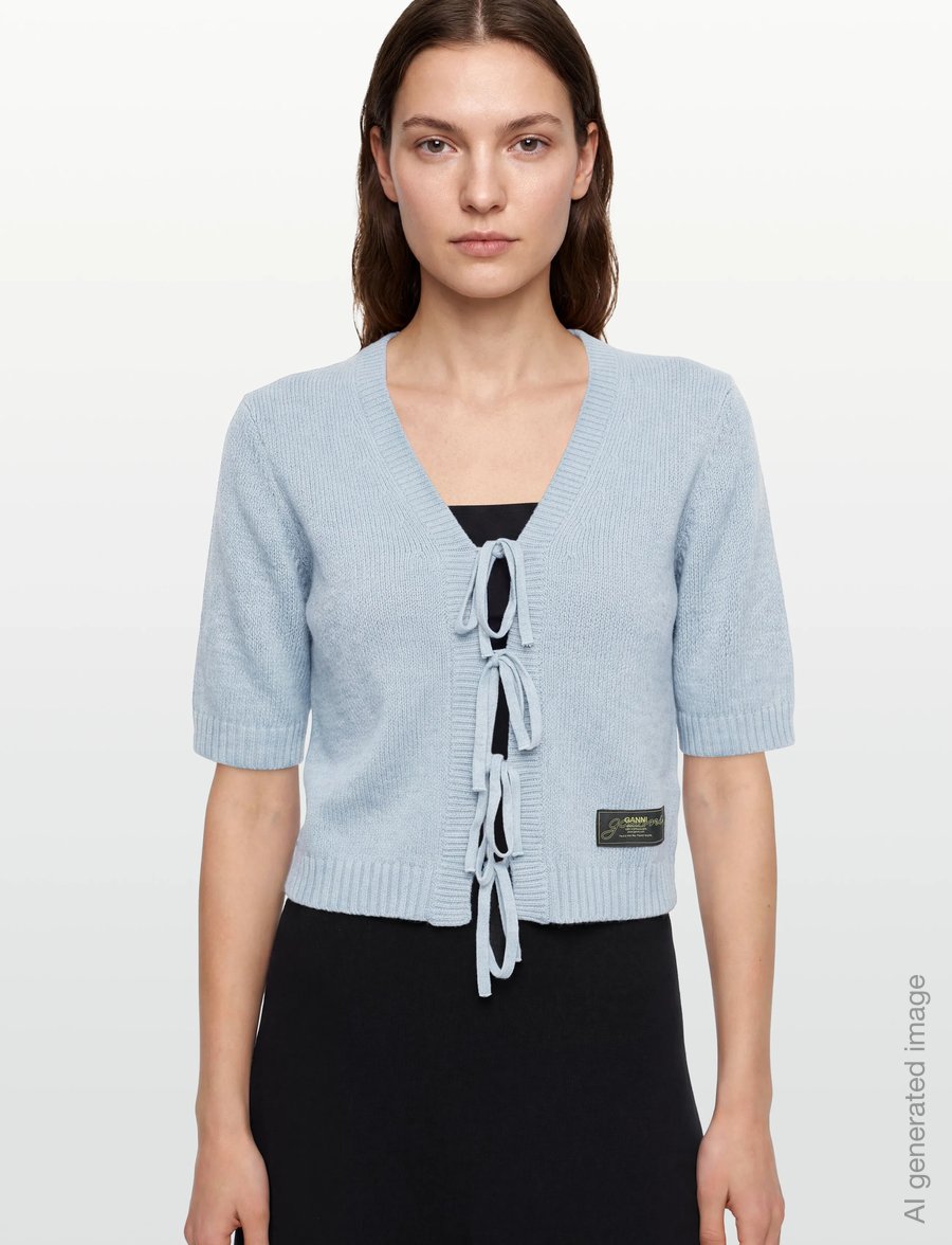 Ganni - Blue Future Wool Blend Cardigan - crop tops - blue - 3