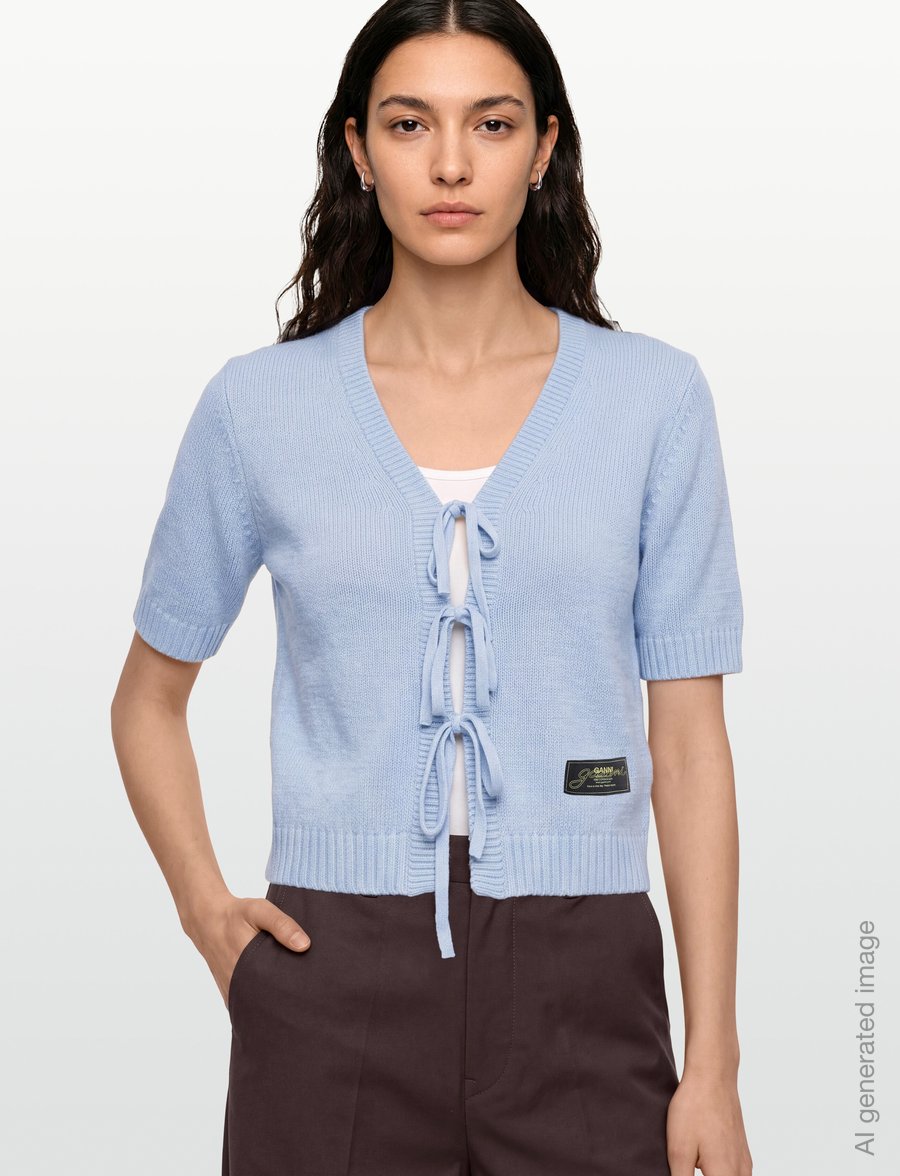 Ganni - Blue Future Wool Blend Cardigan - strickjacken - blue - 3