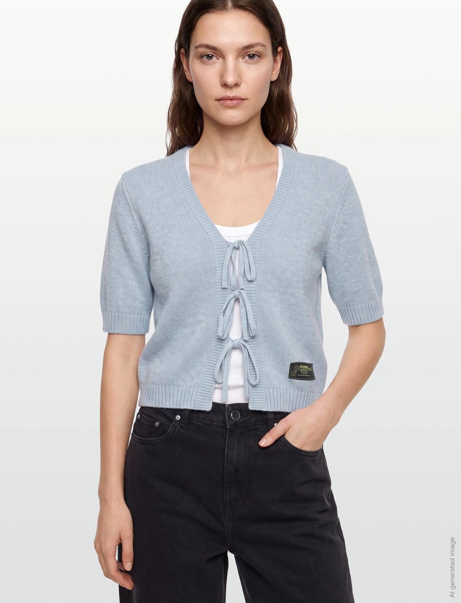 Ganni - Blue Future Wool Blend Cardigan - crop tops - blue - 3