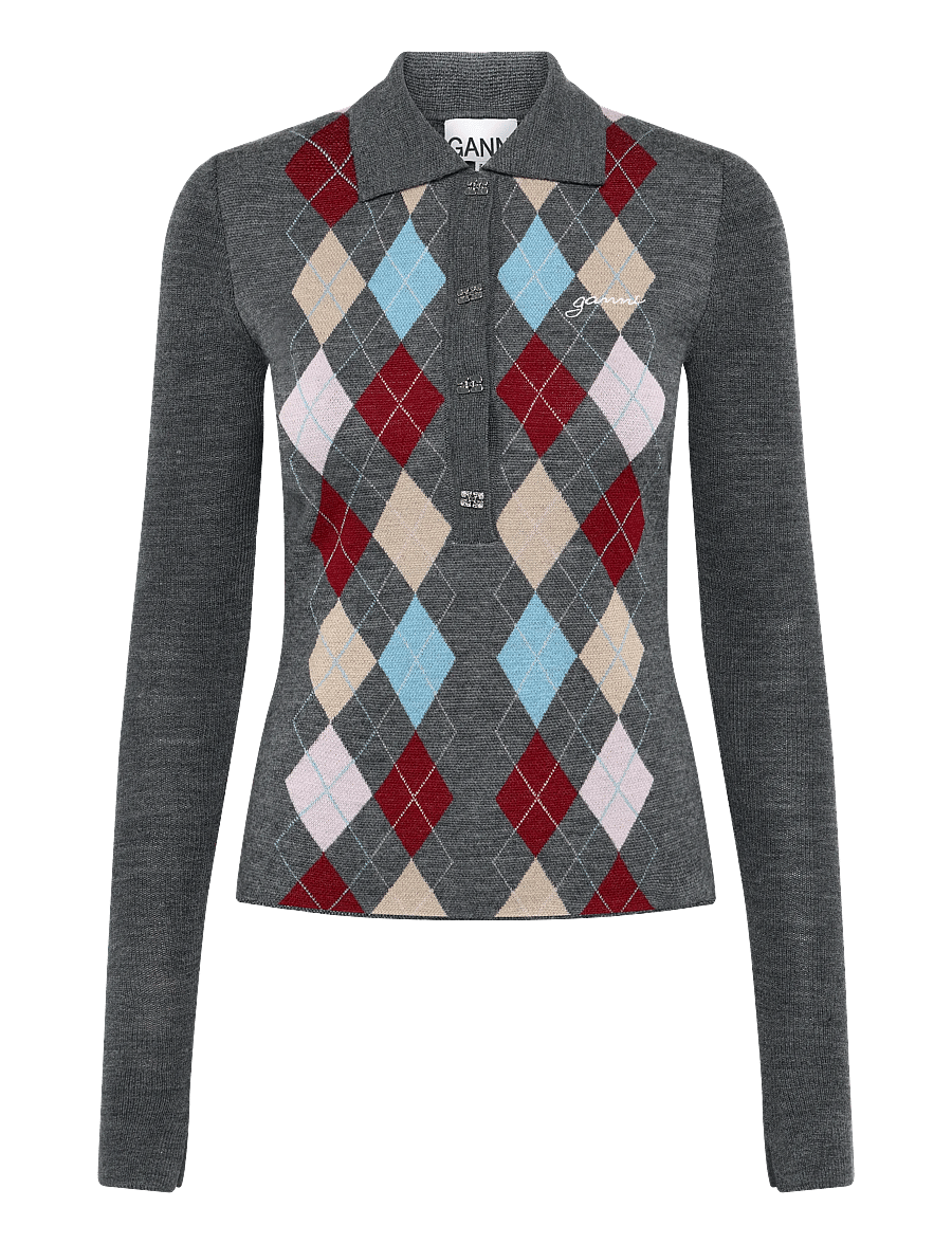 Ganni - Paloma Merino Jacquard Polo Top - pullover - multicolored - 1