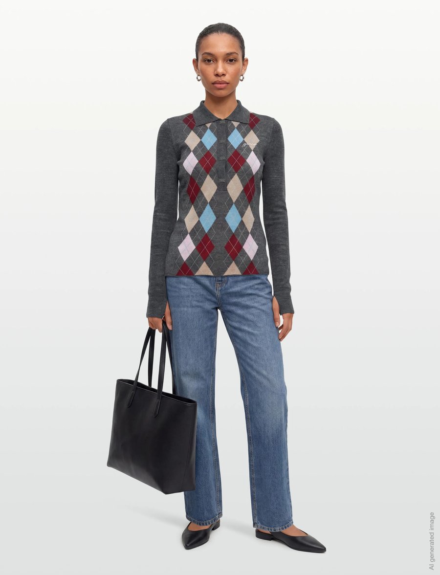 Ganni - Paloma Merino Jacquard Polo Top - pullover - multicolored - 0