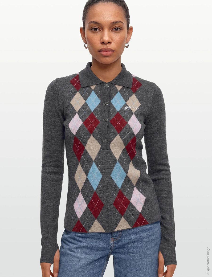 Ganni - Paloma Merino Jacquard Polo Top - pullover - multicolored - 3
