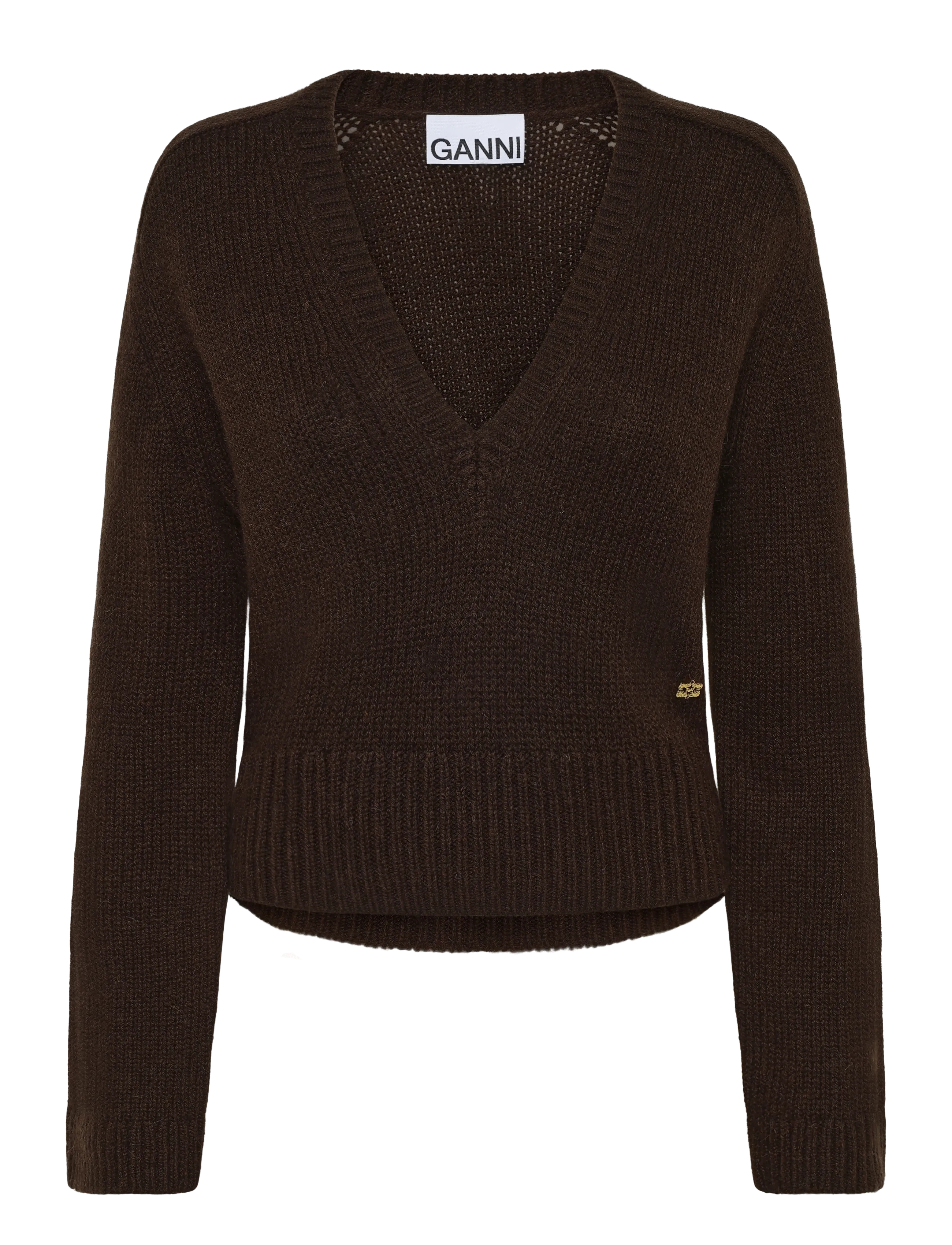 Ganni V Neck Jumper - Jumpers - BROWN / brown
