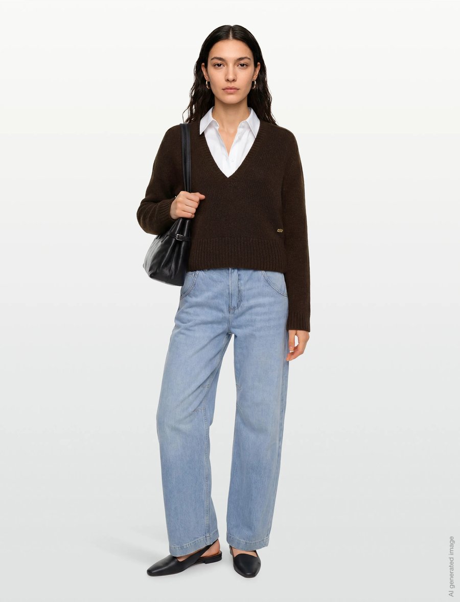 Ganni - V Neck Jumper - megztiniai - brown - 0