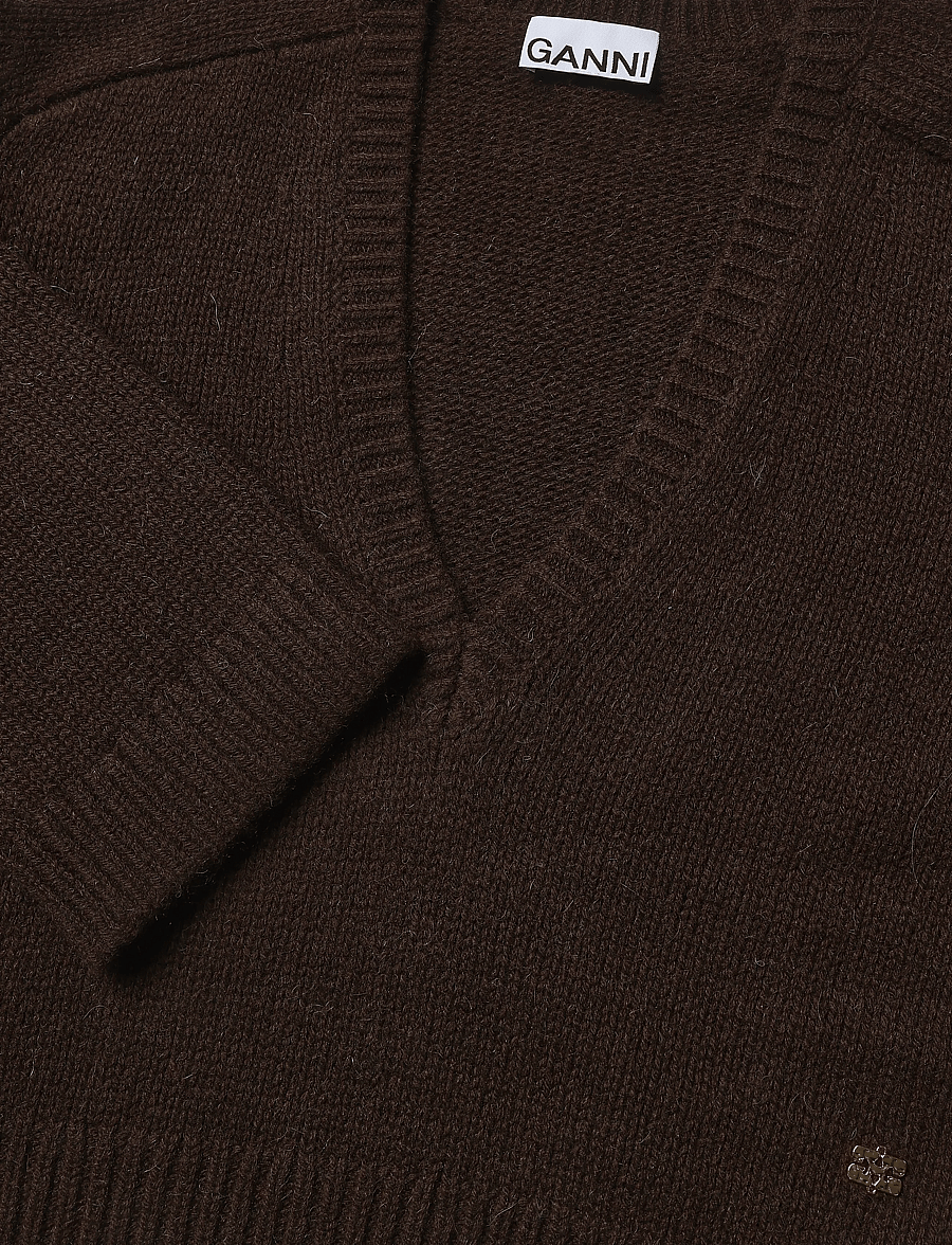 Ganni - V Neck Jumper - striktrøjer - brown - 2