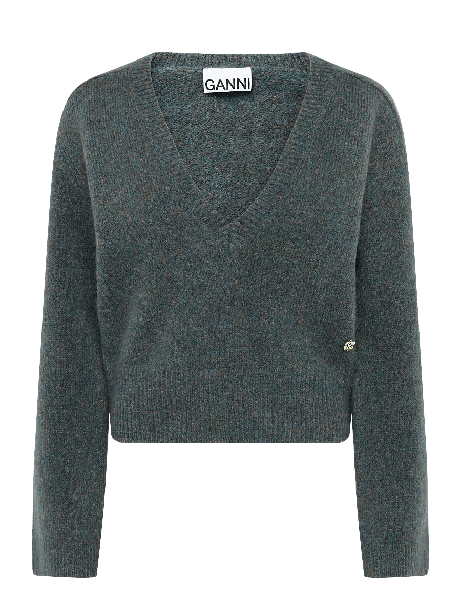 Ganni - V Neck Jumper - striktrøjer - blue - 0