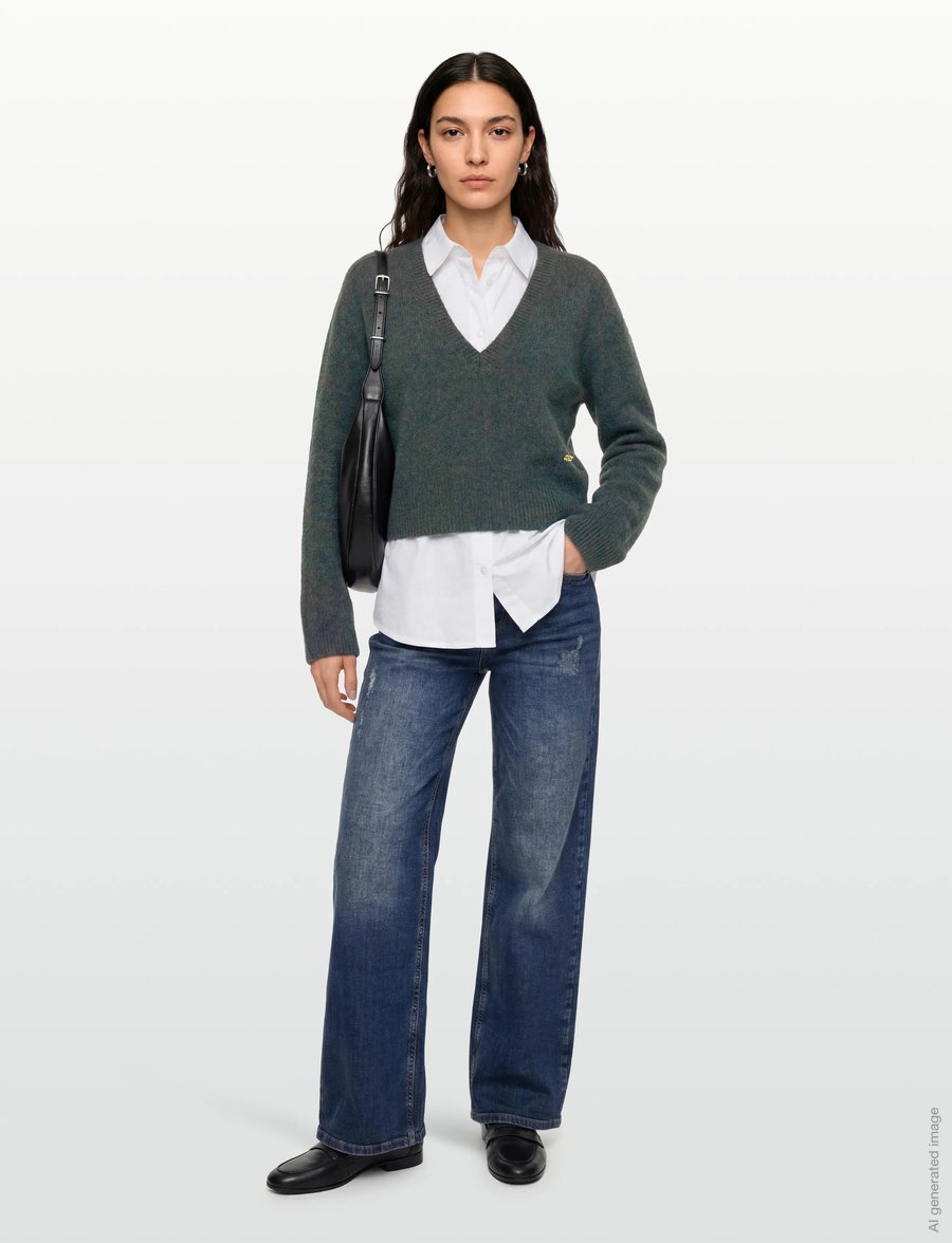 Ganni - V Neck Jumper - stickade tröjor - blue - 0
