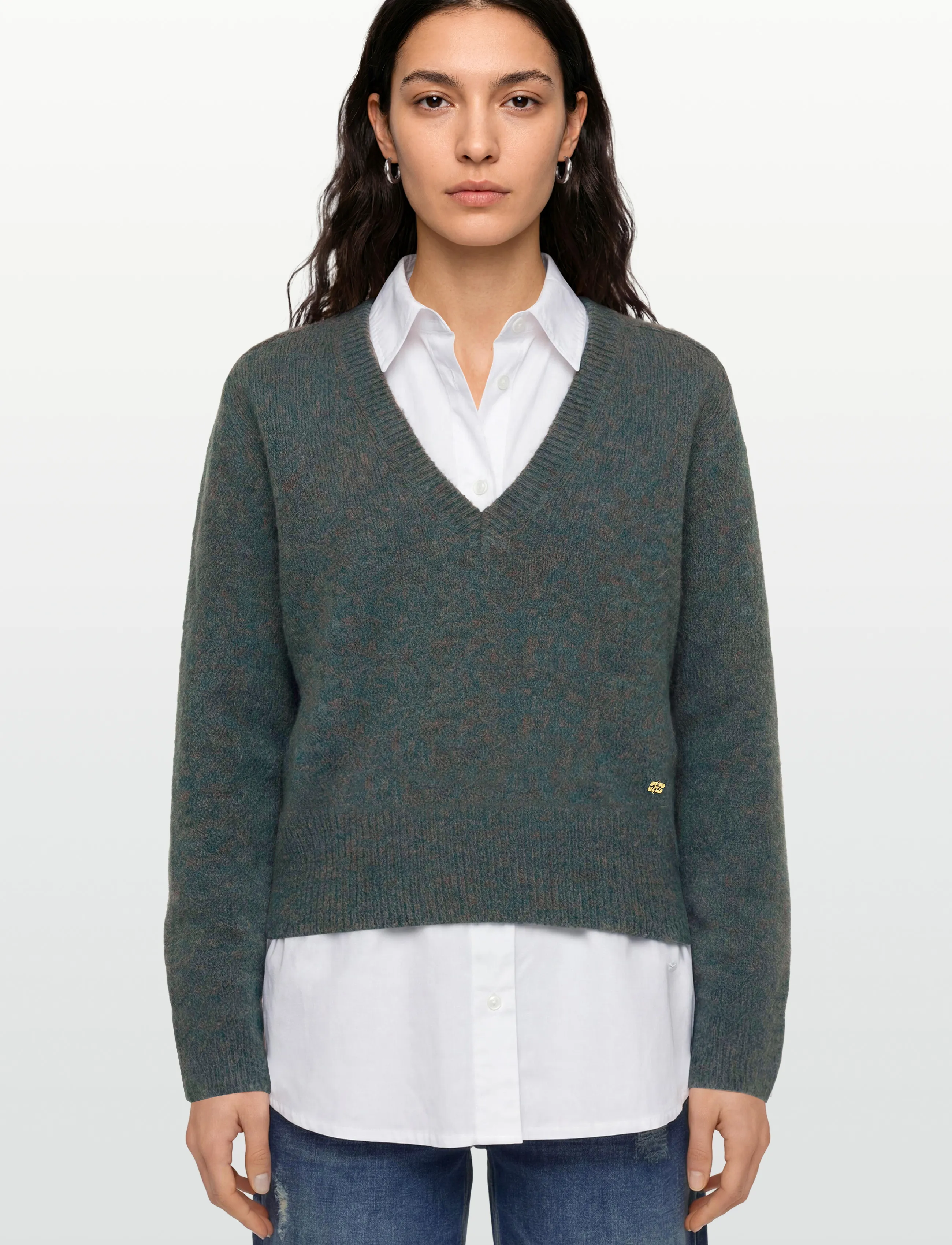 Ganni - V Neck Jumper - stickade tröjor - blue - 3