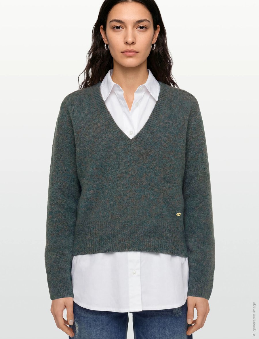 Ganni - V Neck Jumper - stickade tröjor - blue - 3