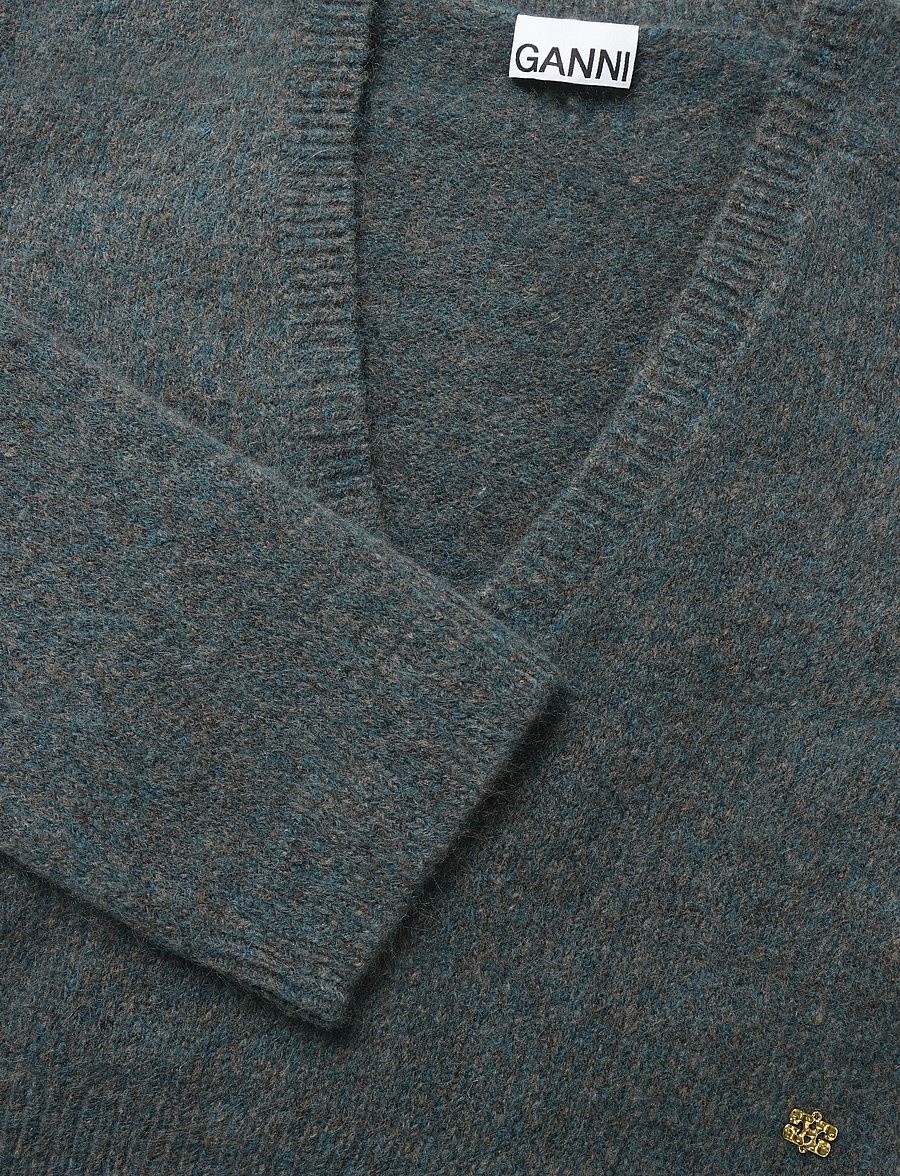Ganni - V Neck Jumper - striktrøjer - blue - 2