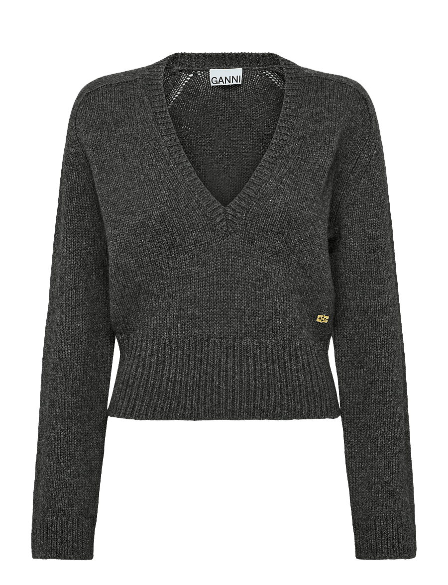 Ganni - Deep V Neck Sweater - jumpers - grey - 0