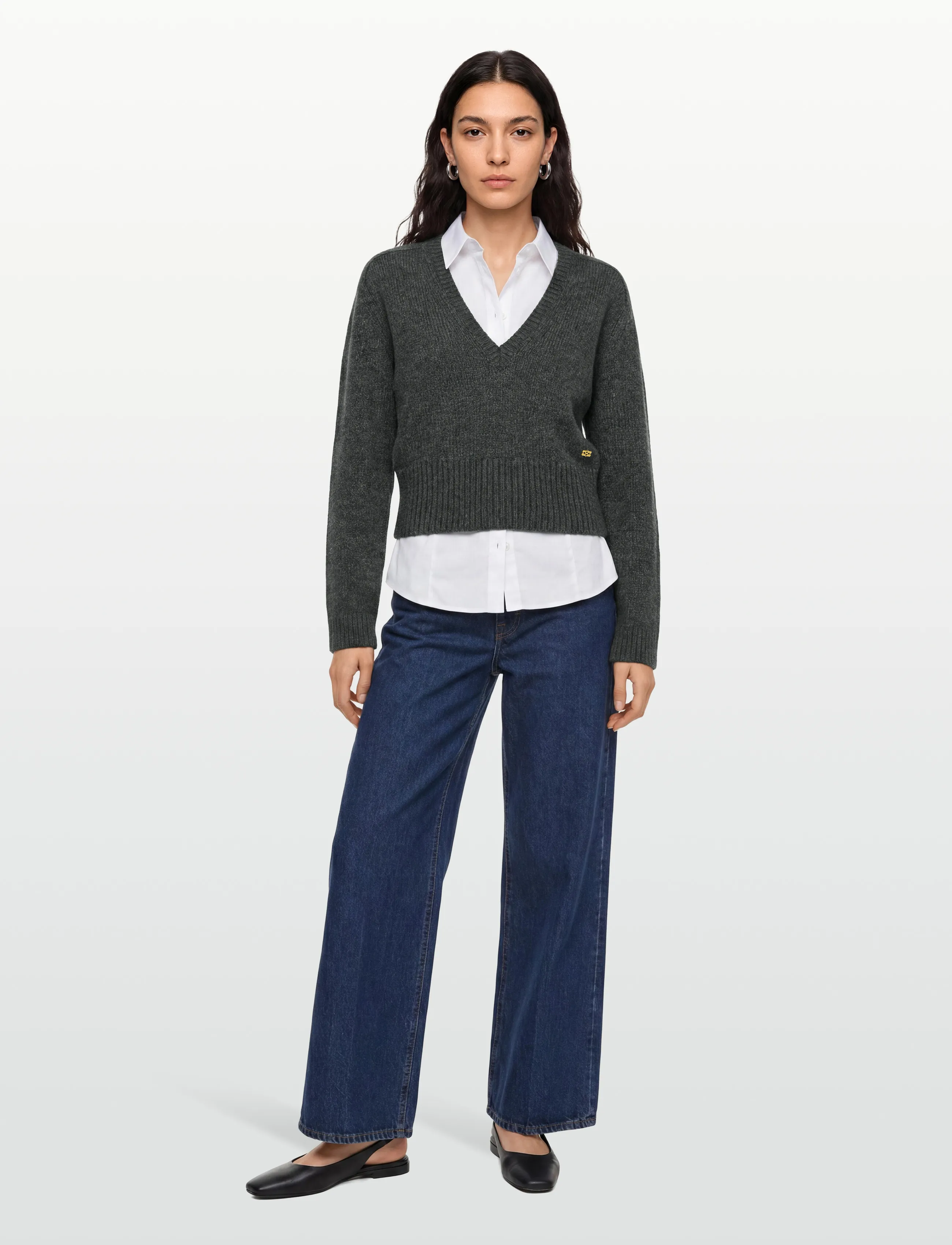 Ganni Deep V Neck Sweater - GANNI - GREY / grey