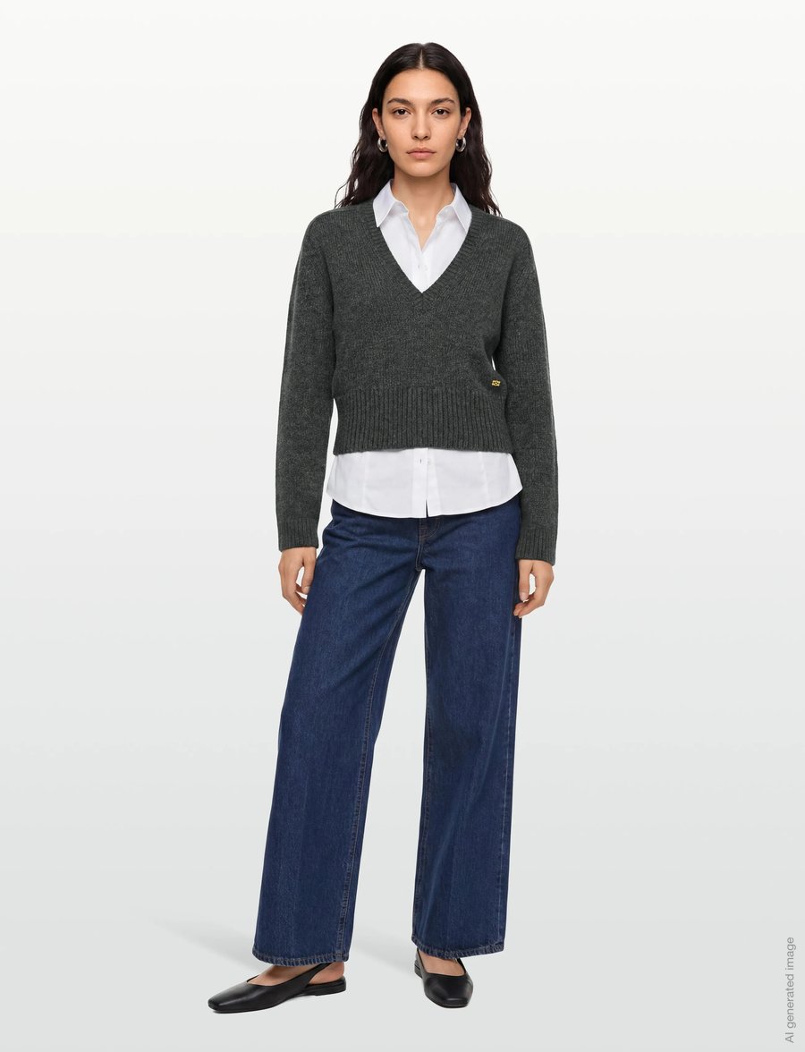 Ganni - Deep V Neck Sweater - pullover - grey - 0