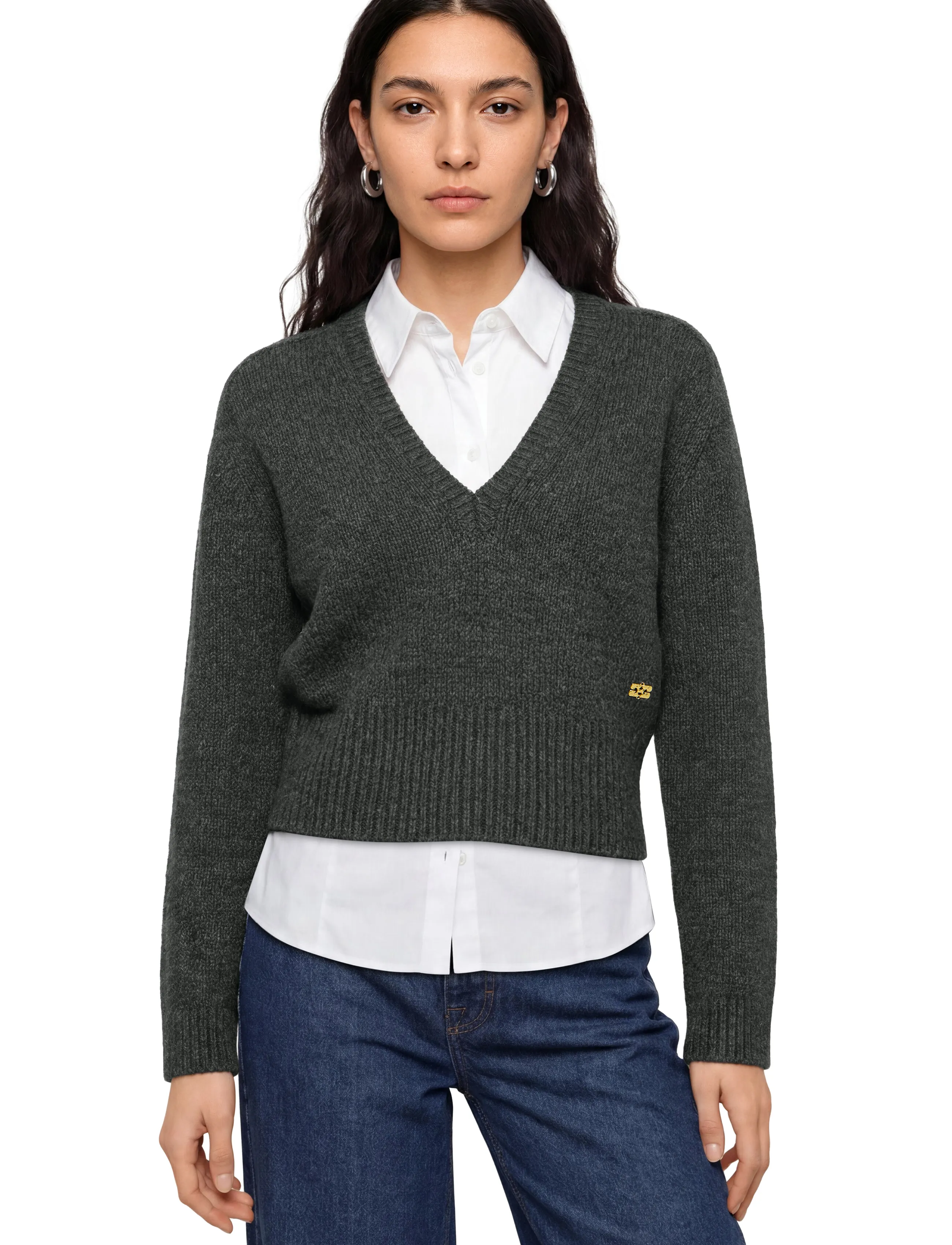 Ganni - Deep V Neck Sweater - pullover - grey - 3