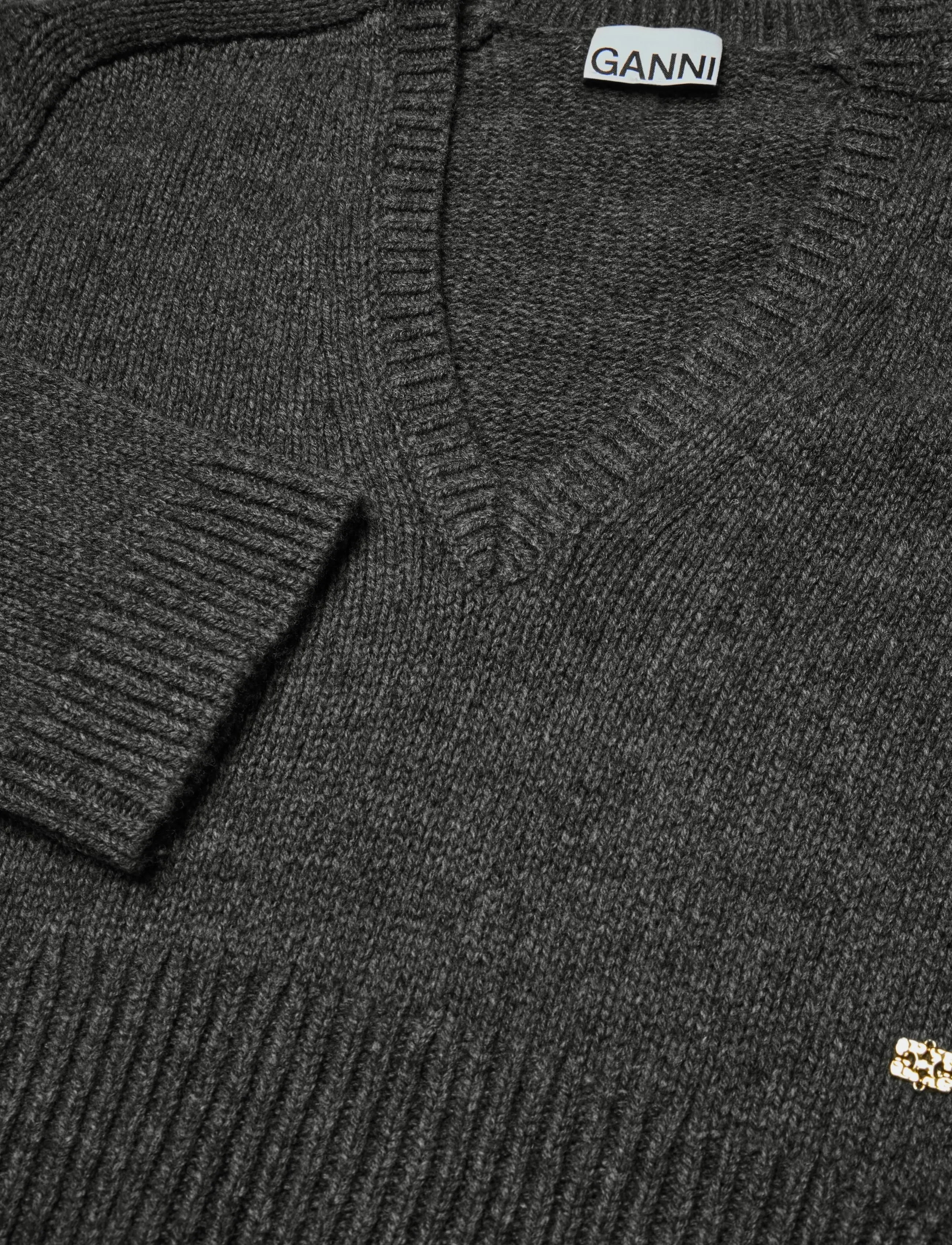 Ganni - Deep V Neck Sweater - grey - 2