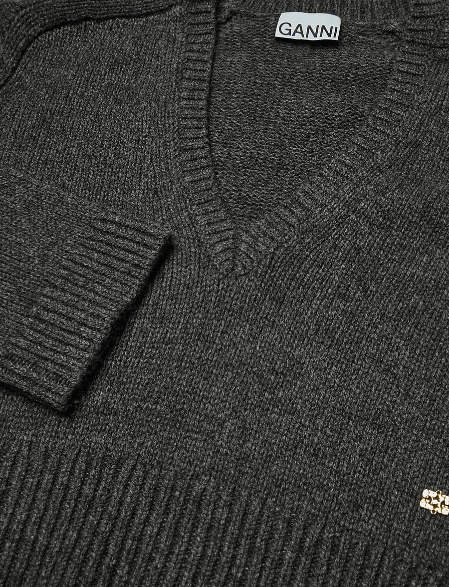 Ganni - Deep V Neck Sweater - jumpers - grey - 2