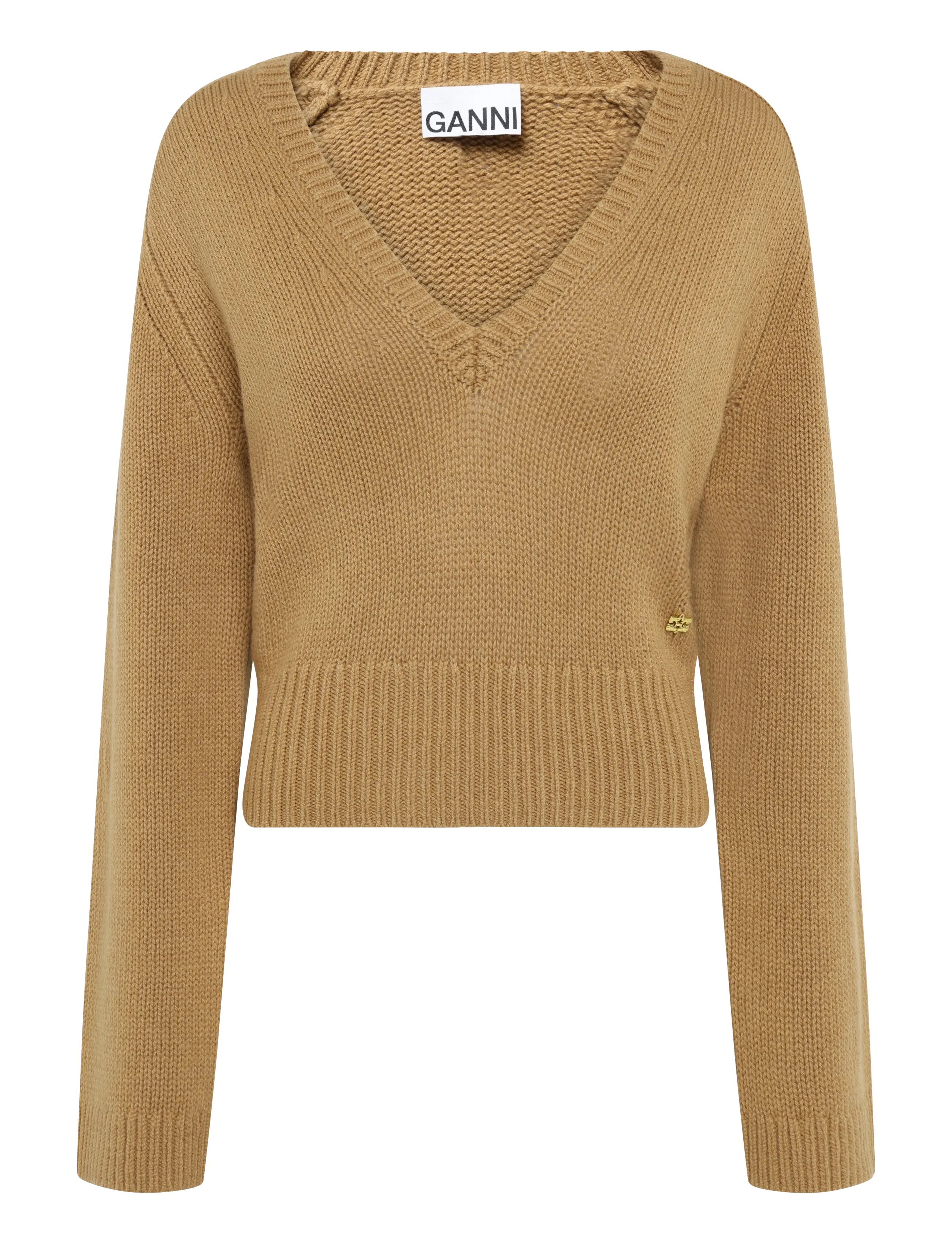 Ganni V Neck Jumper - Crop tops - BEIGE / beige