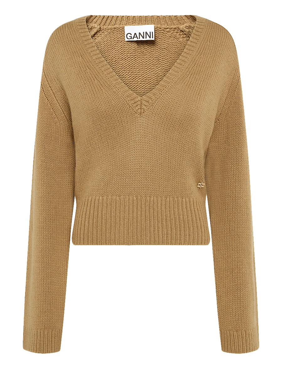 Ganni - V Neck Jumper - crop tops - beige - 1
