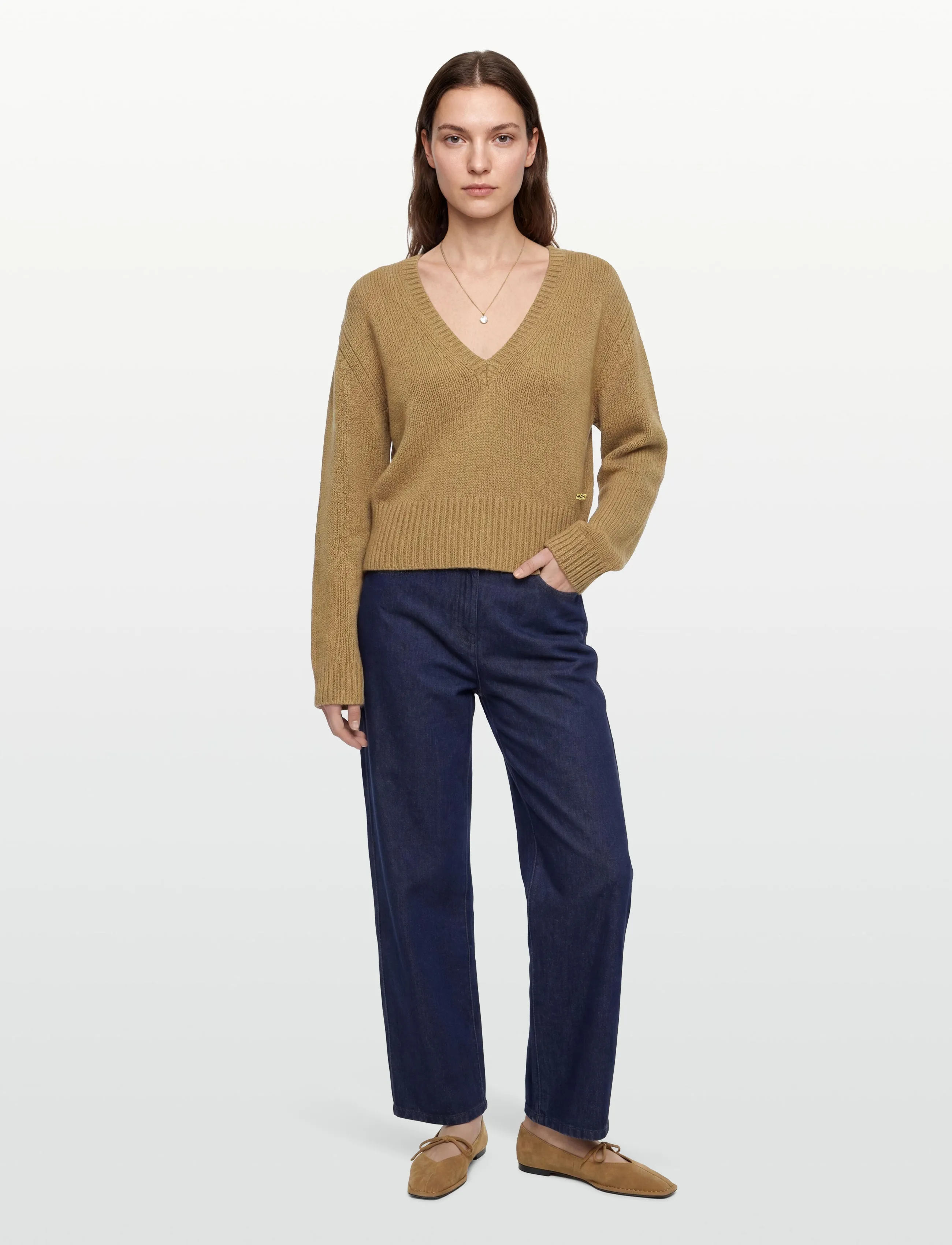 Ganni V Neck Jumper - Lühikesed topid - BEIGE / beige