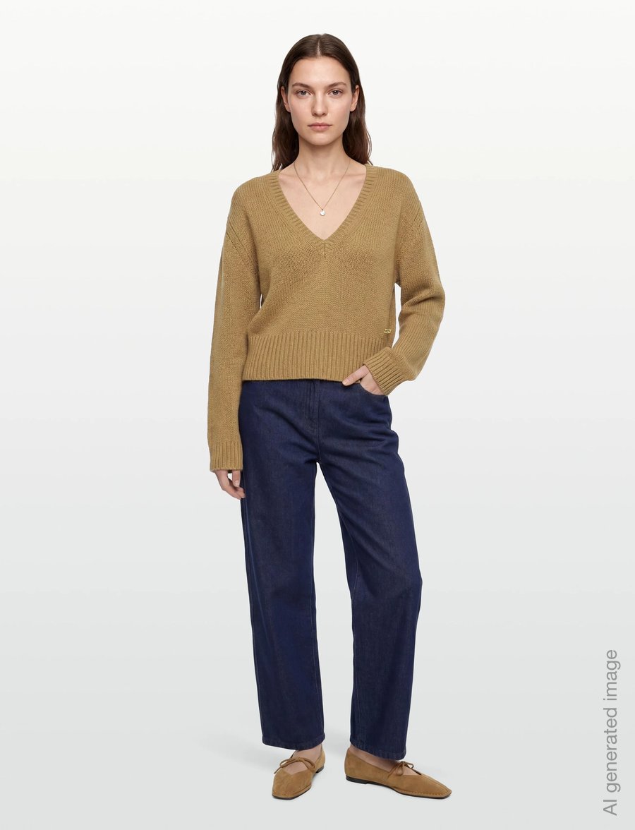 Ganni - V Neck Jumper - crop tops - beige - 0