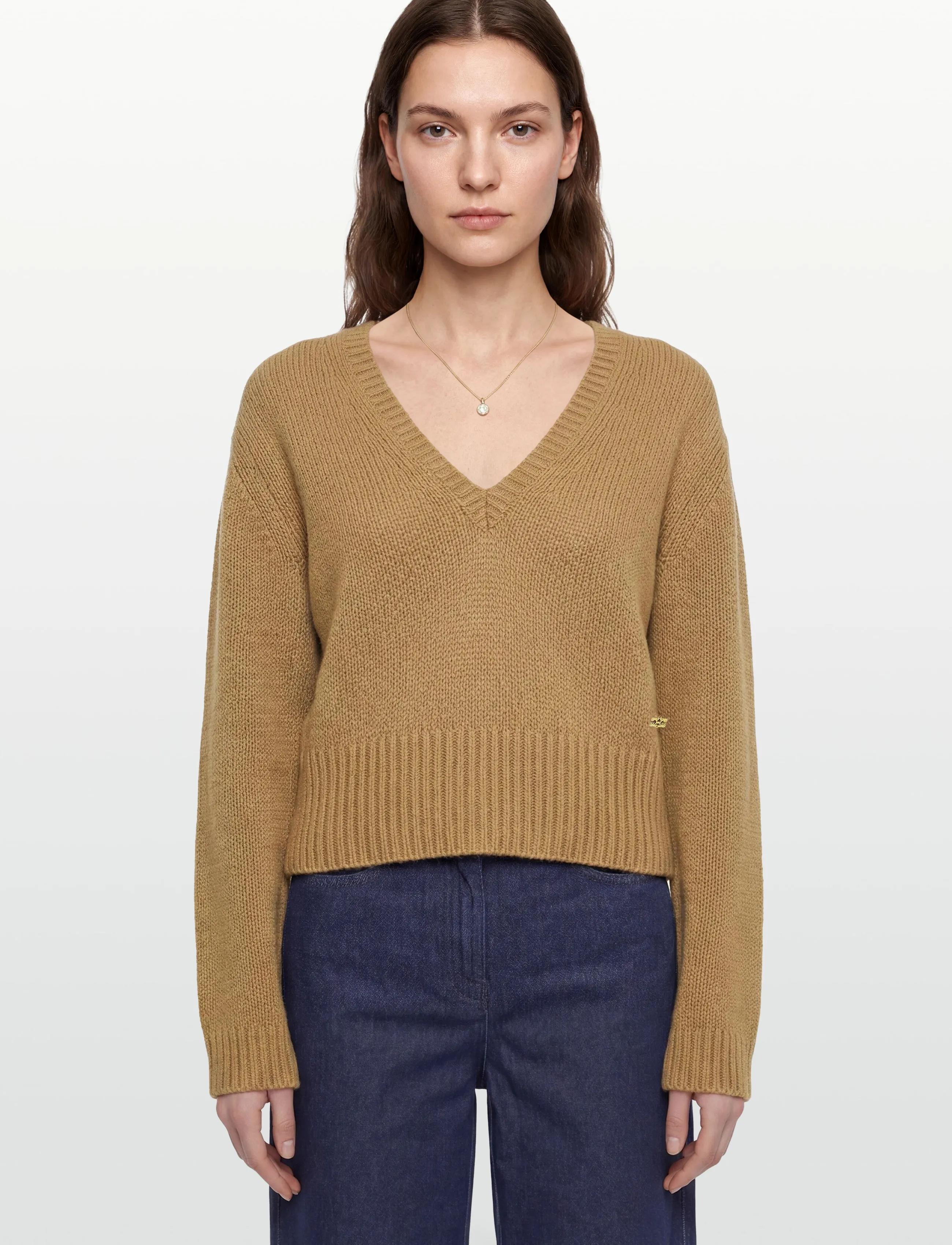Ganni - V Neck Jumper - crop tops - beige - 3
