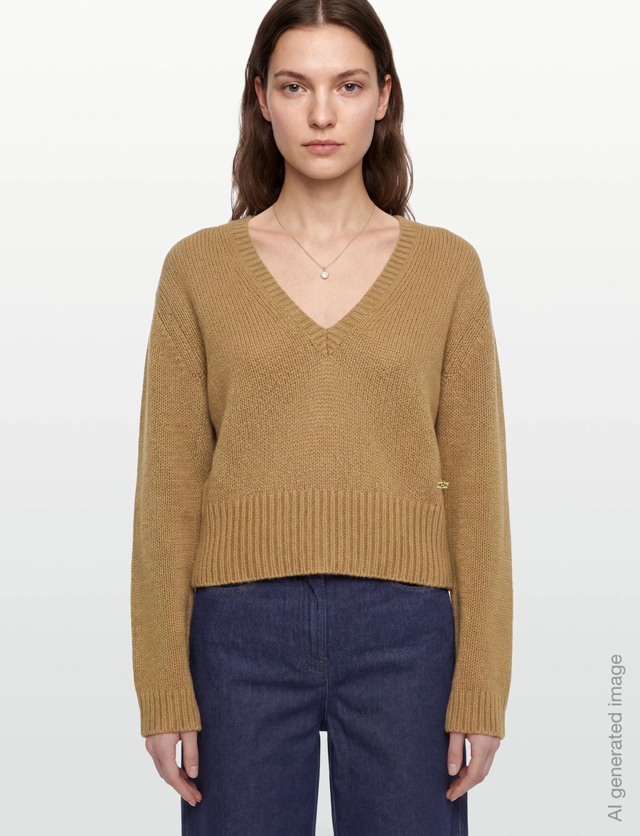 Ganni - V Neck Jumper - crop tops - beige - 3