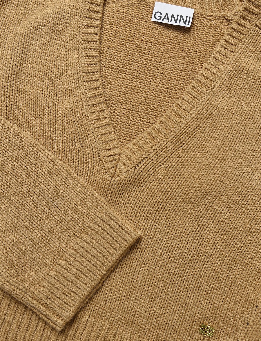 Ganni - V Neck Jumper - crop tops - beige - 5
