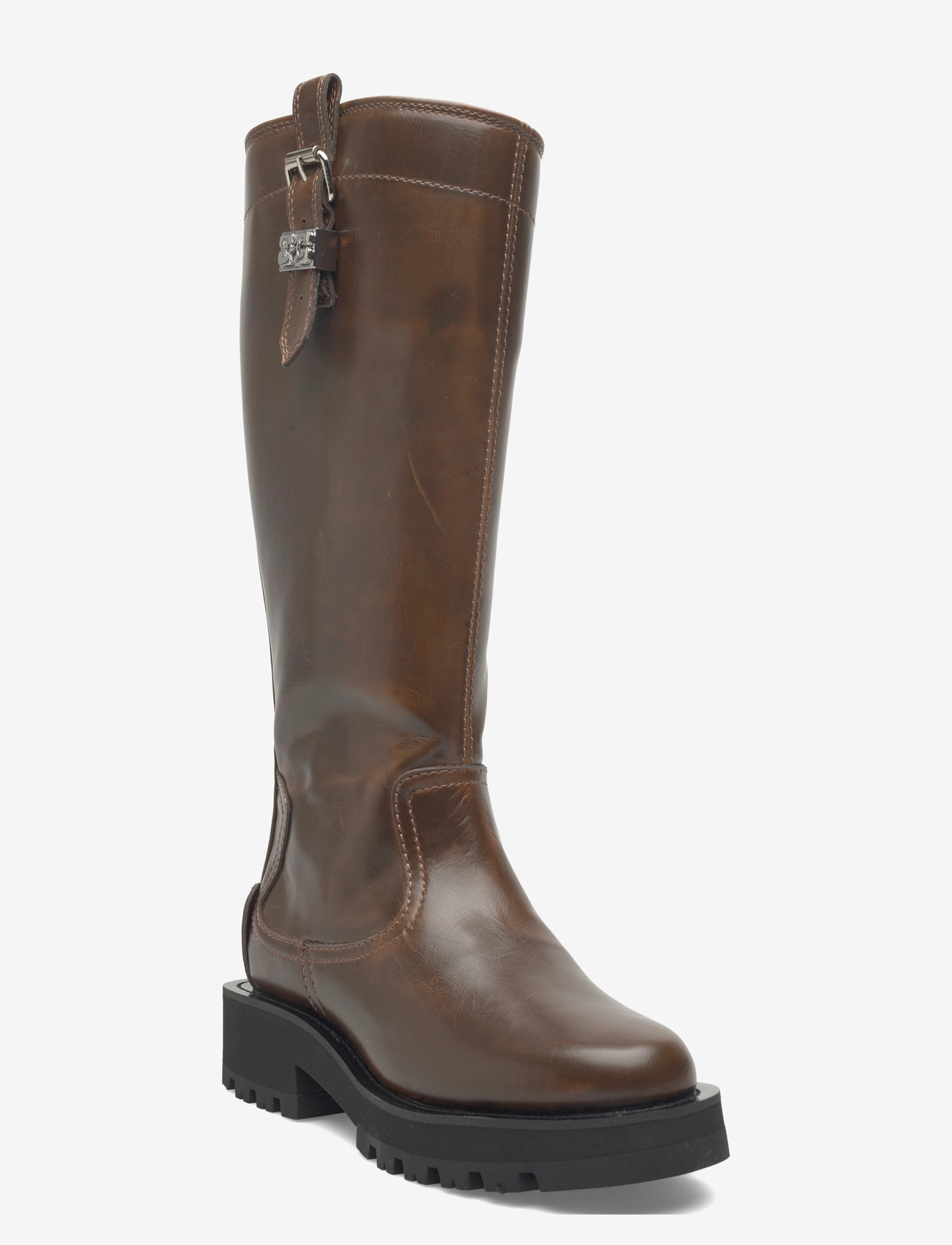 Ganni - Studs High Boot Crinkle Oleatex - pika säärega saapad - green - 0