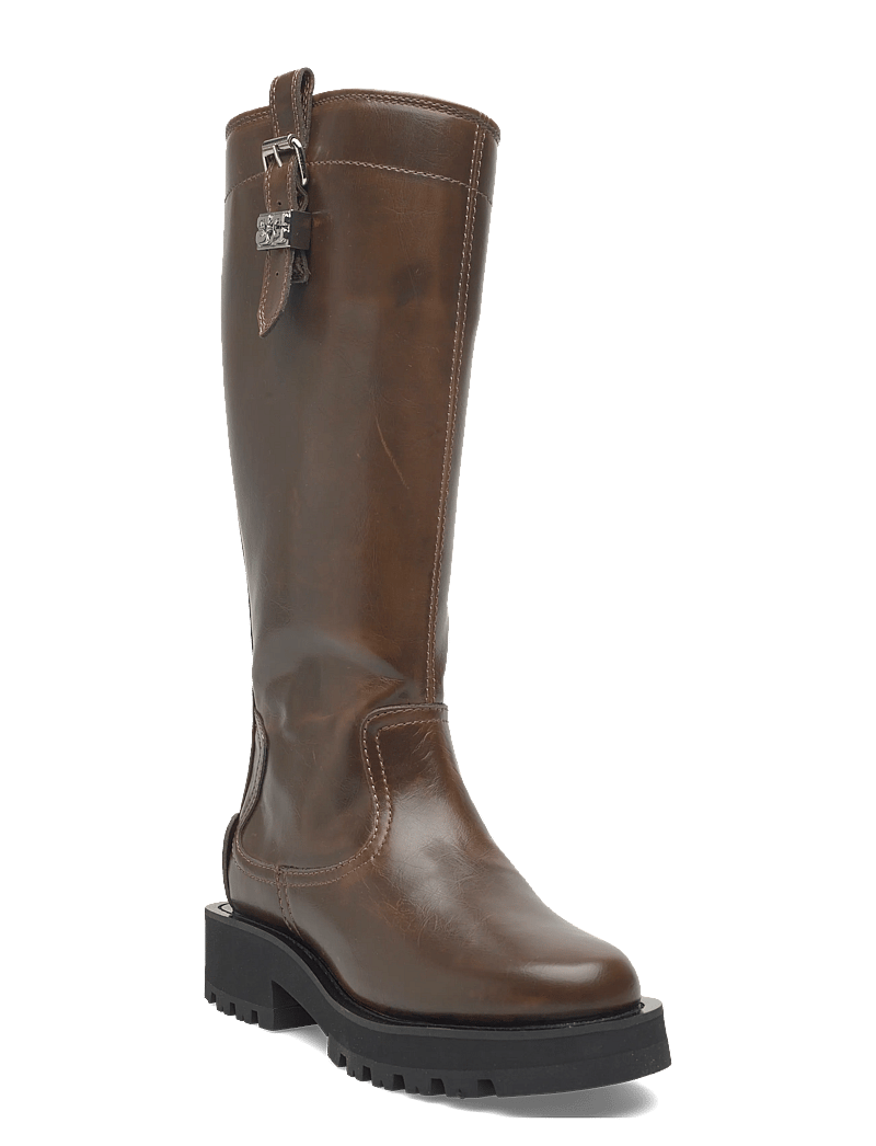 Ganni - Studs High Boot Crinkle Oleatex - pika säärega saapad - green - 0