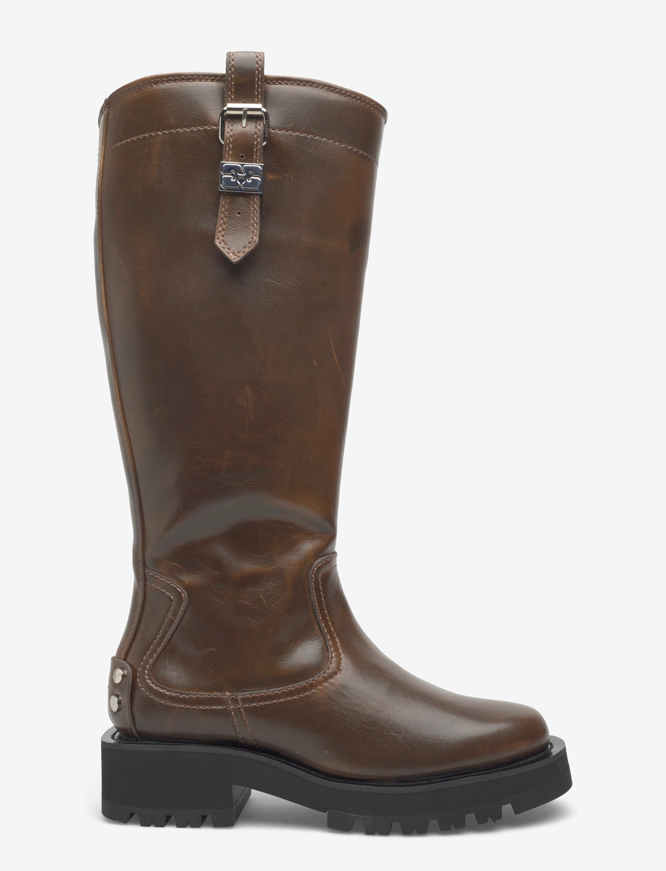 Ganni - Studs High Boot Crinkle Oleatex - pika säärega saapad - green - 1