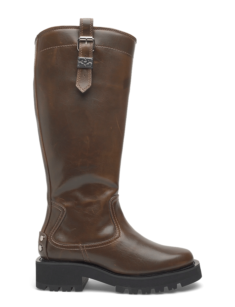 Ganni - Studs High Boot Crinkle Oleatex - pika säärega saapad - green - 1