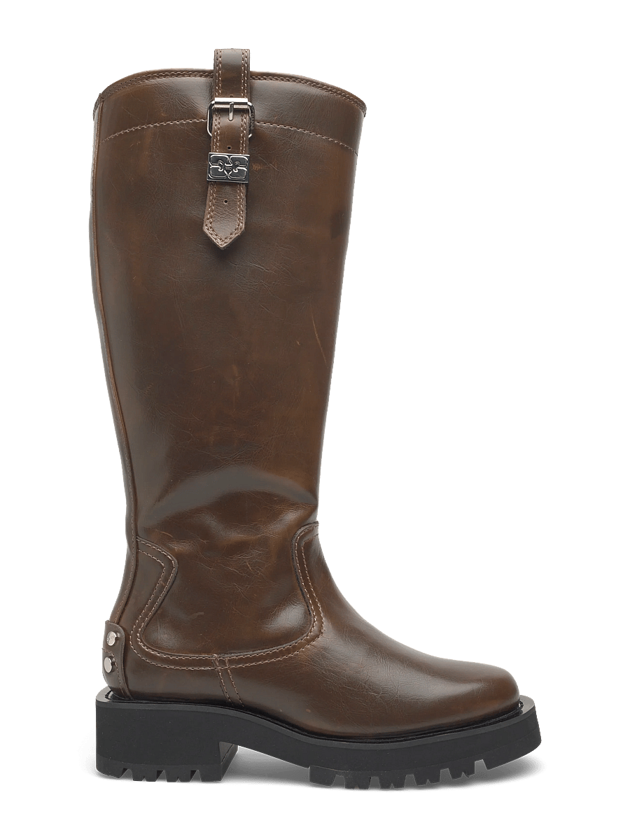 Ganni - Studs High Boot Crinkle Oleatex - kniehohe stiefel - green - 1