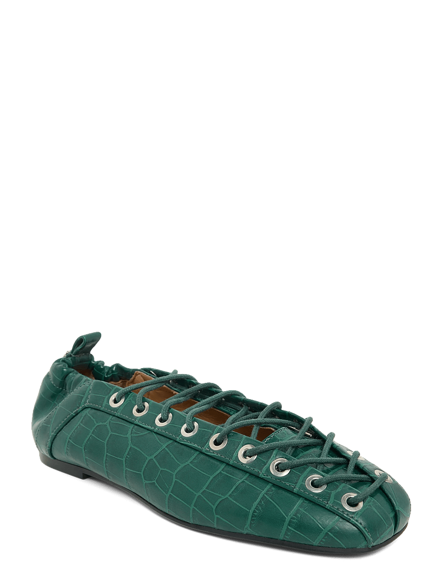 Ganni - Lace-Up Ballerinas - green - 0