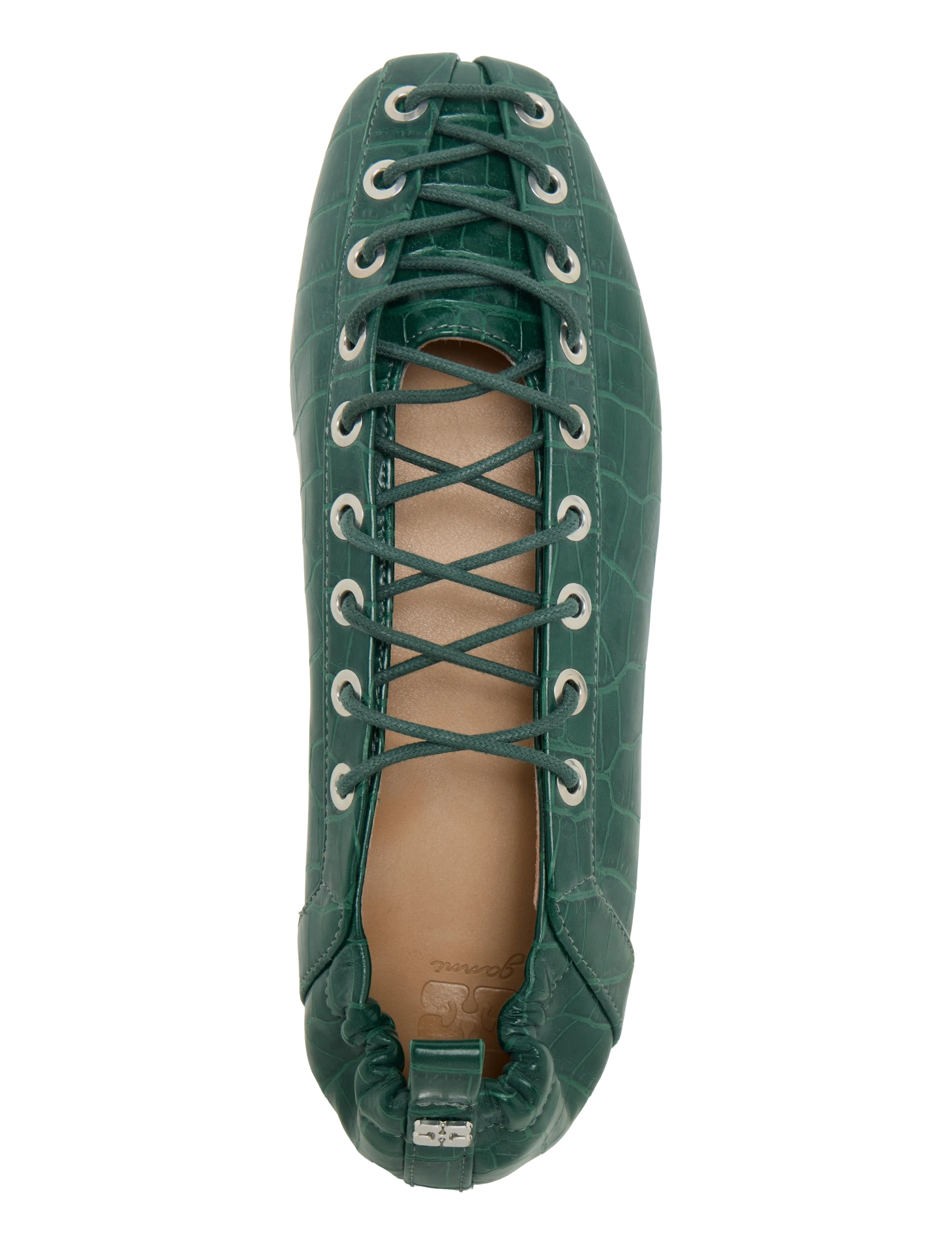 Ganni - Lace-Up Ballerinas - green - 3