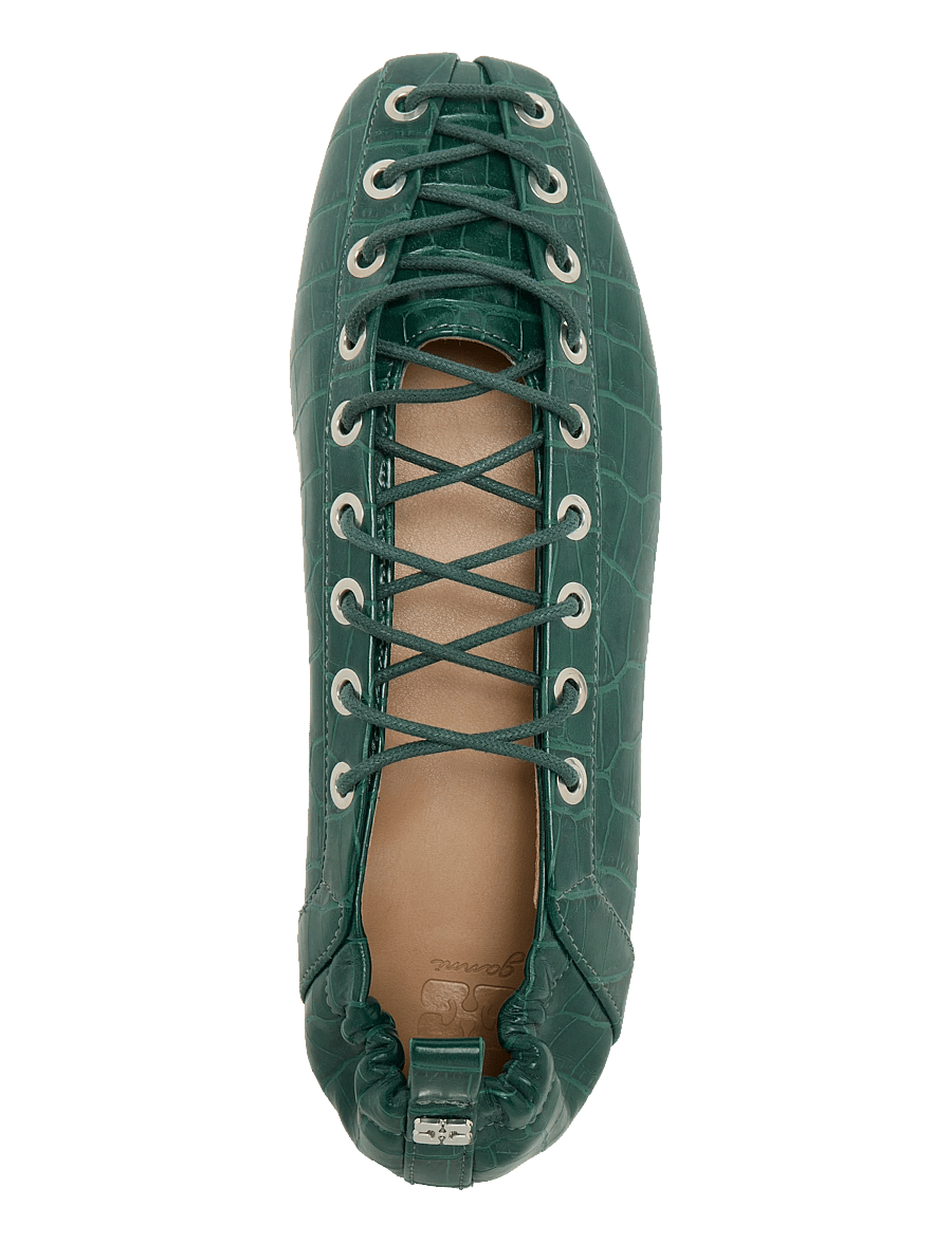 Ganni - Lace-Up Ballerinas - green - 3